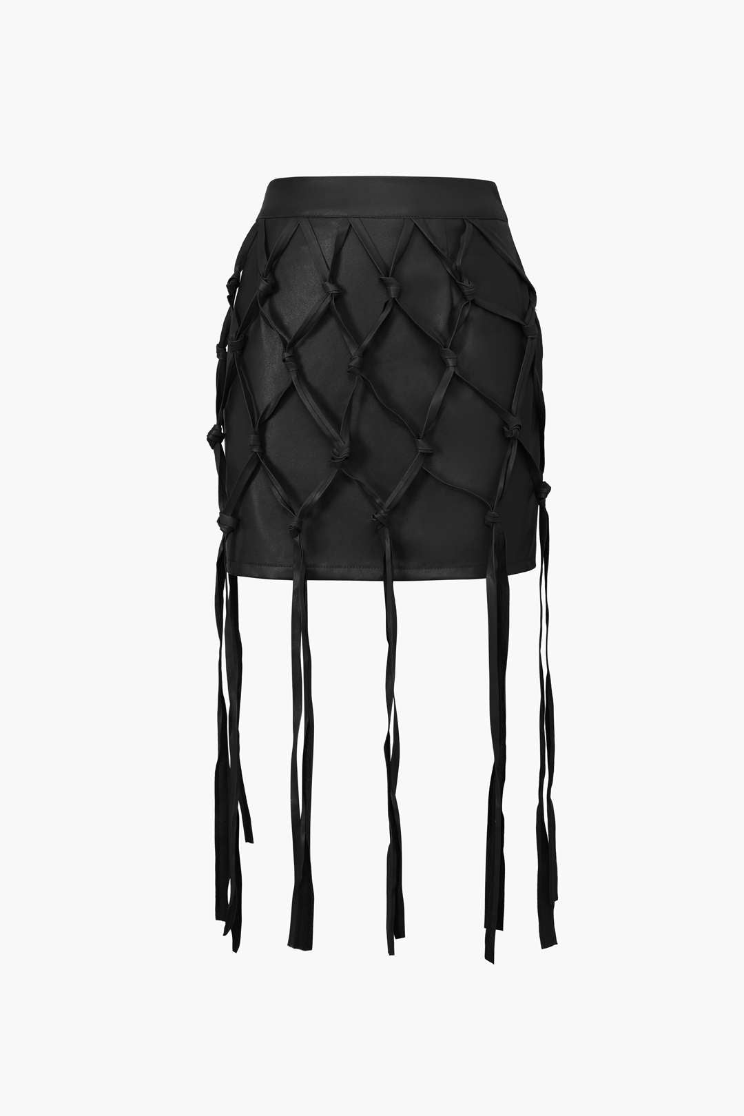 Faux Leather Braided Fringe Mini Skirt for Y2K Aesthetic and Grunge Style Outfits