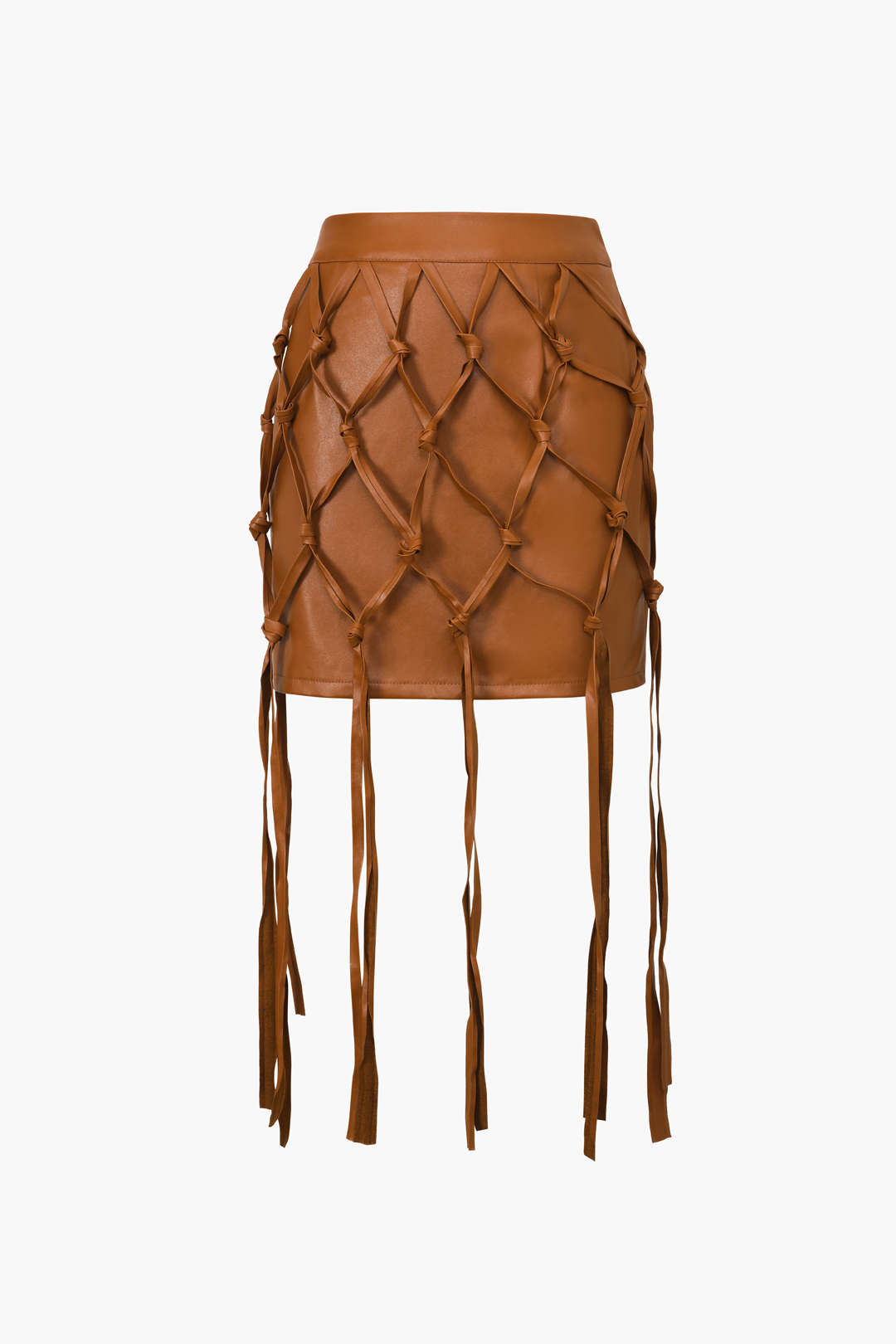 Faux Leather Braided Fringe Mini Skirt for Y2K Aesthetic and Grunge Style Outfits