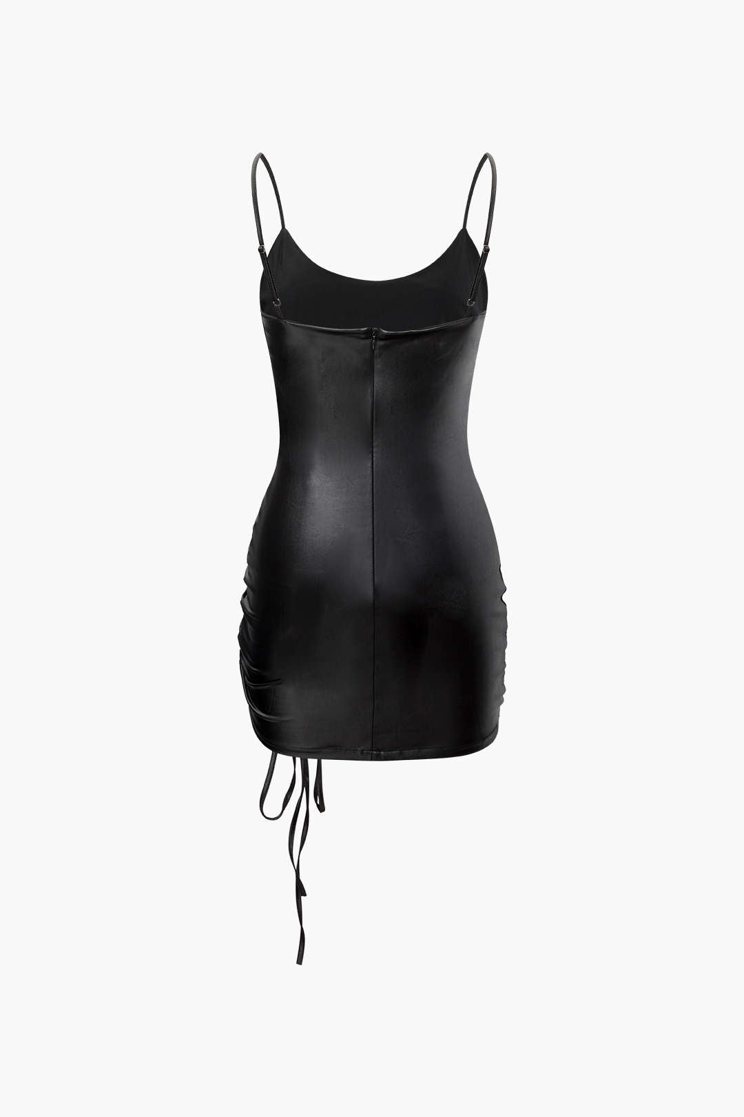 Faux Leather Drawstring Mini Dress - Y2K Aesthetic Slip Dress for Trendy Outfits