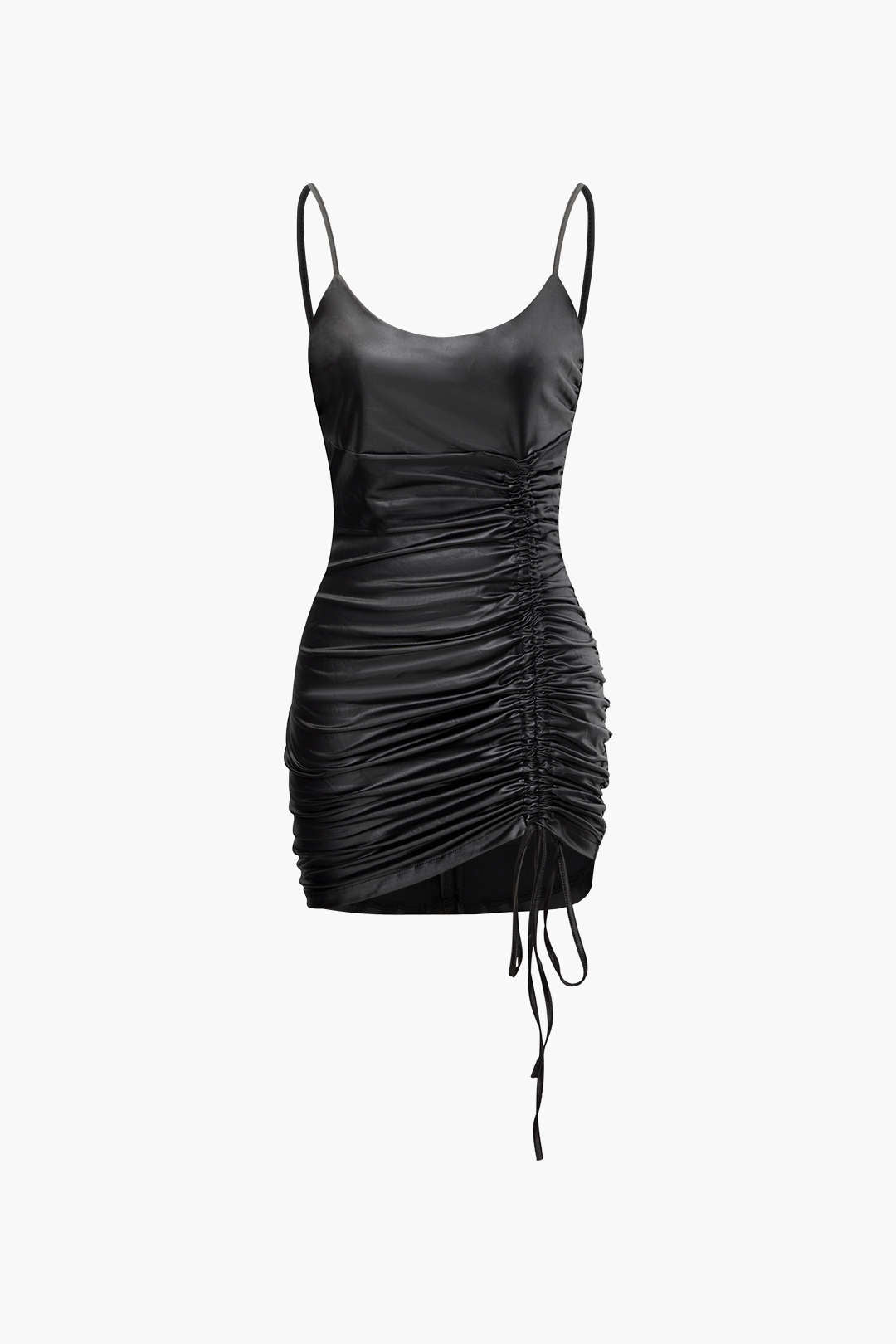 Faux Leather Drawstring Mini Dress - Y2K Aesthetic Slip Dress for Trendy Outfits