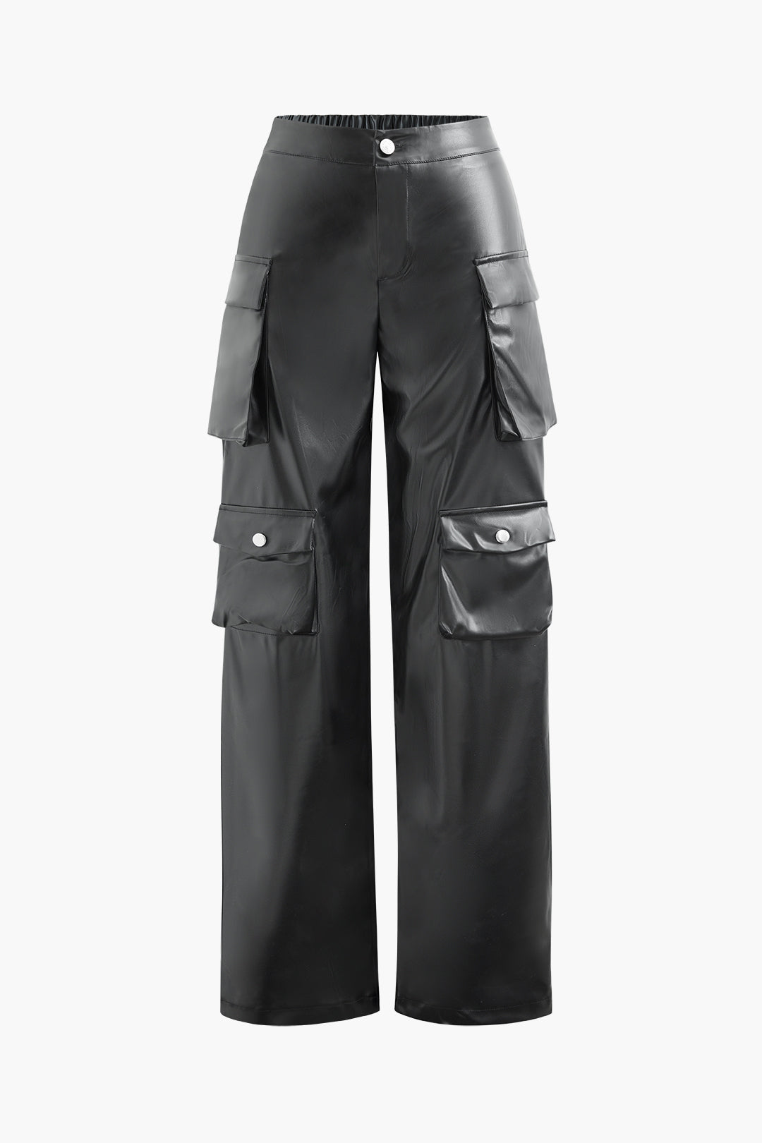 Faux Leather Flap Pocket Cargo Pants for Y2K Aesthetic and Grunge Style Outfits