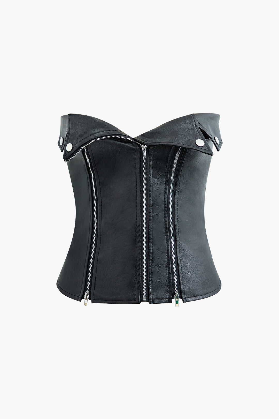 Faux Leather Foldover Zipper Tube Top - Y2K Aesthetic Fashion Essential for Trendy Outfits