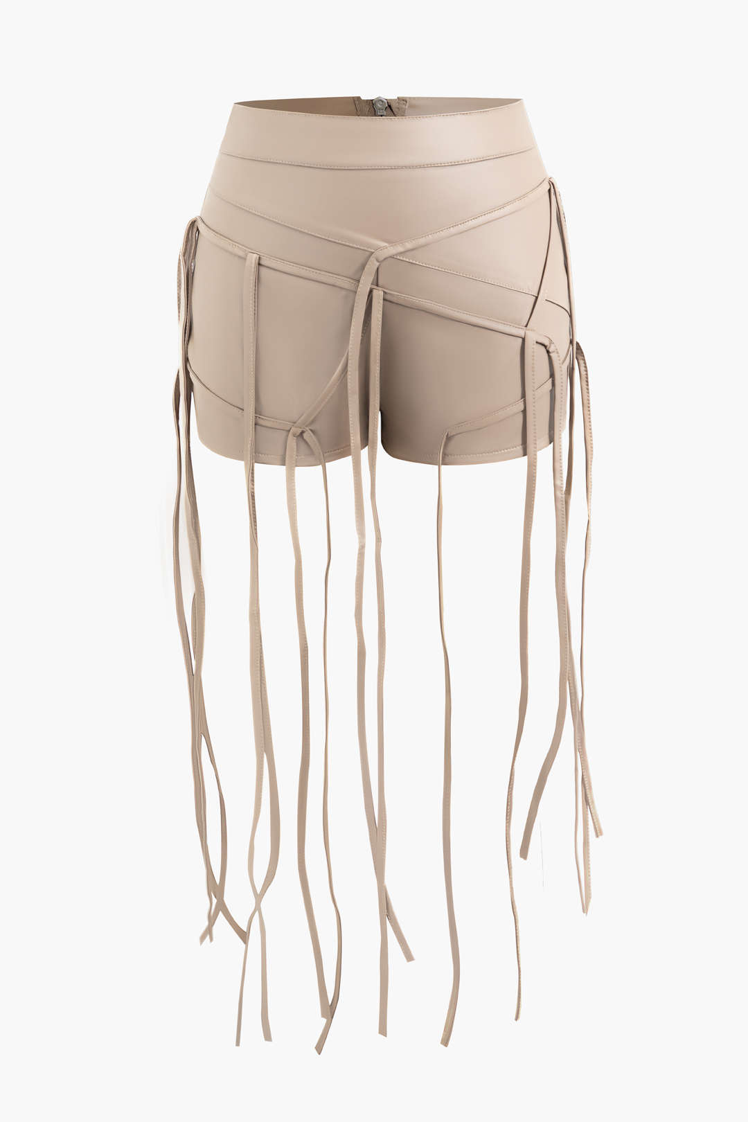 Faux Leather Fringe Zipper Shorts for Y2K Aesthetic and Grunge Style Outfits