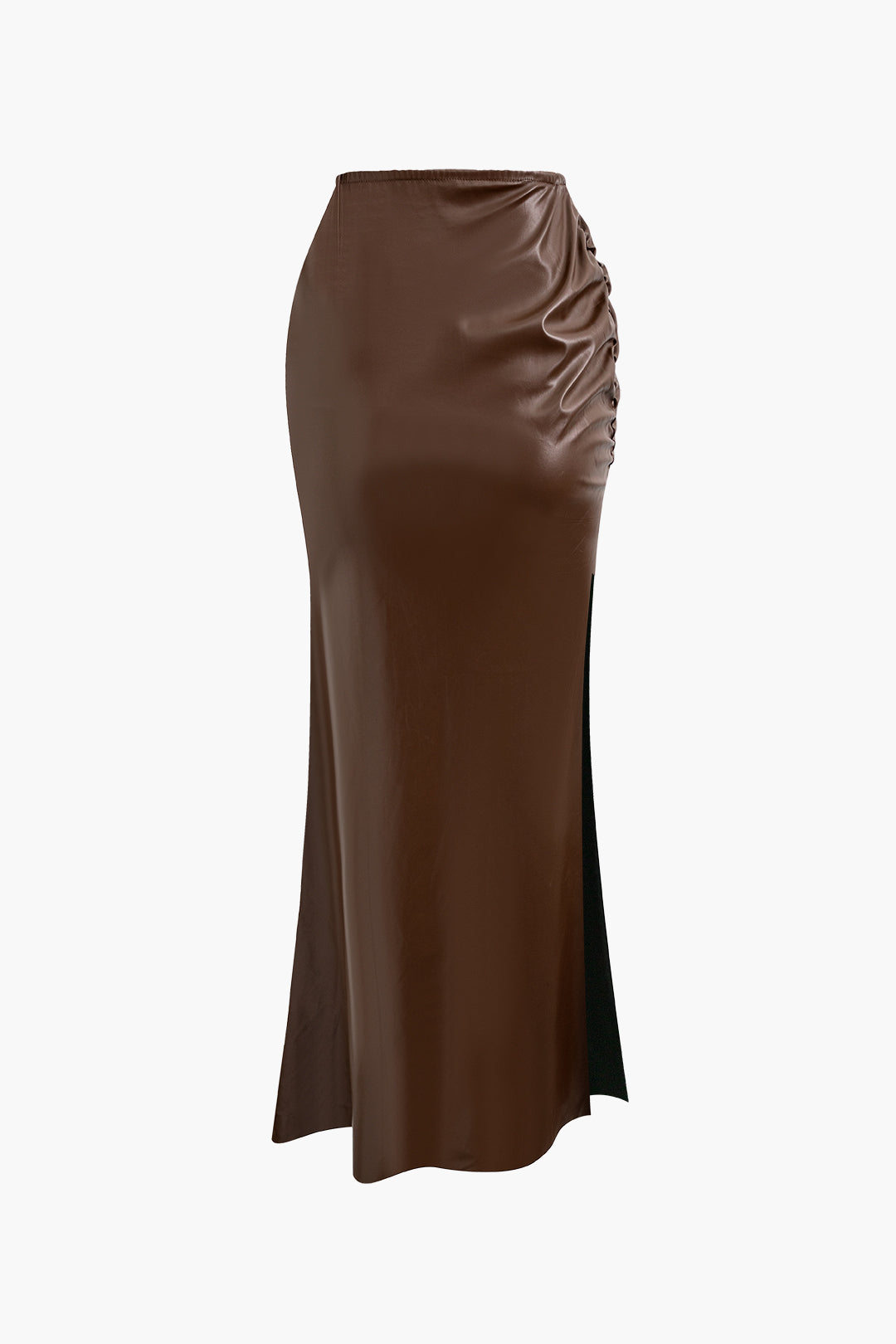 Faux Leather High Waisted Slit Maxi Skirt for Y2K Aesthetic and Grunge Style Outfits