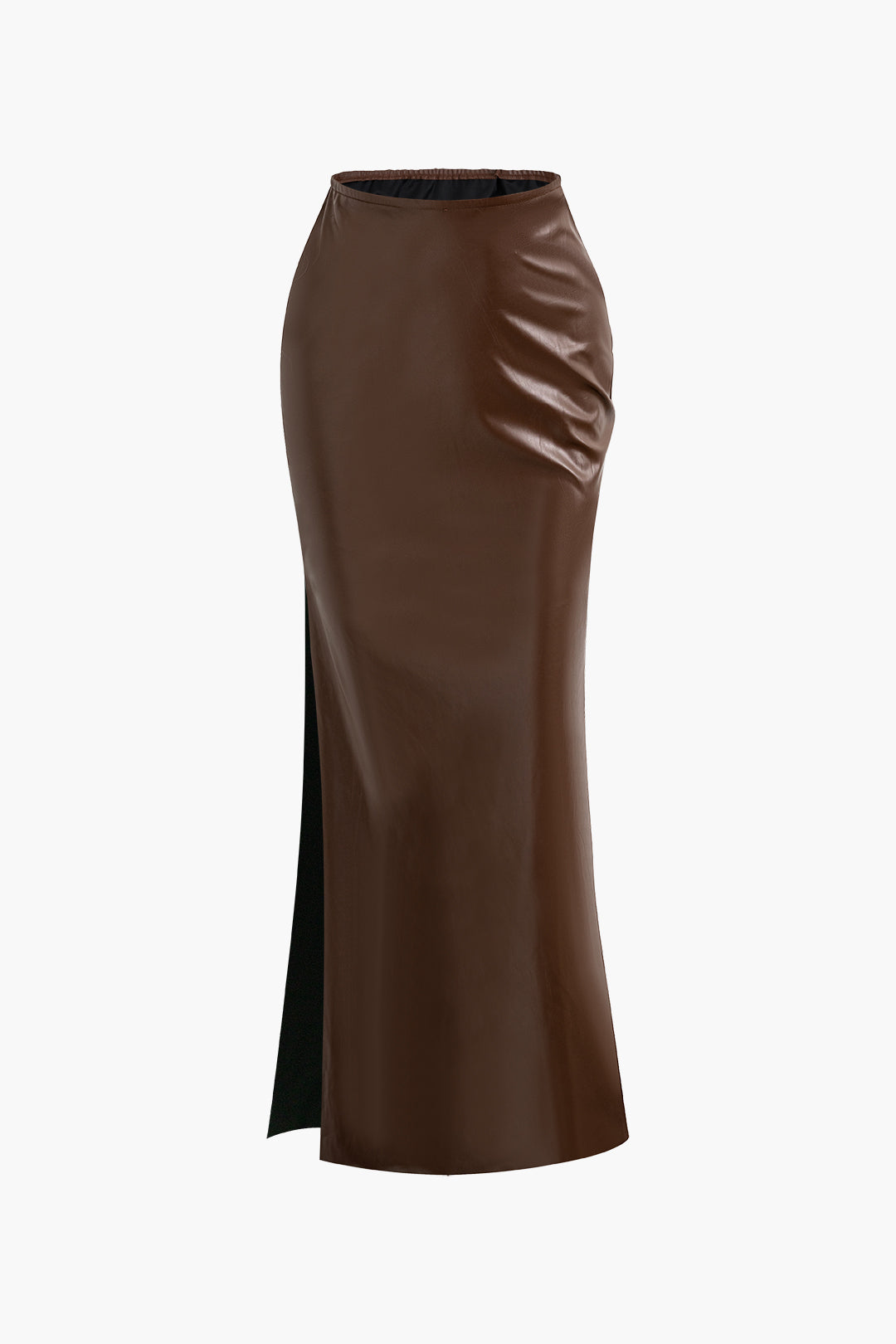 Faux Leather High Waisted Slit Maxi Skirt for Y2K Aesthetic and Grunge Style Outfits