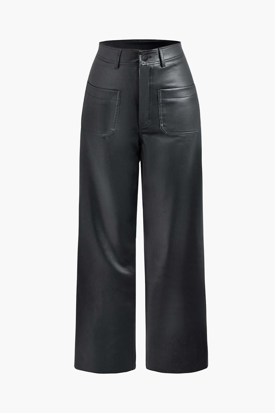 Faux Leather Pocket Straight Leg Pants for Y2K Aesthetic and Grunge Style Outfits