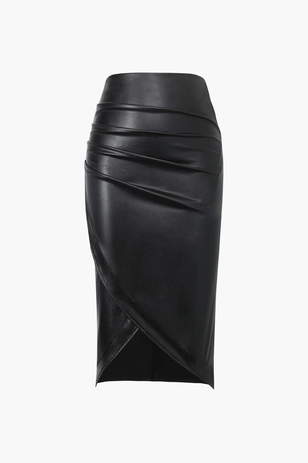 Faux Leather Ruched Midi Skirt for Y2K Fashion and Coquette Aesthetic Outfits