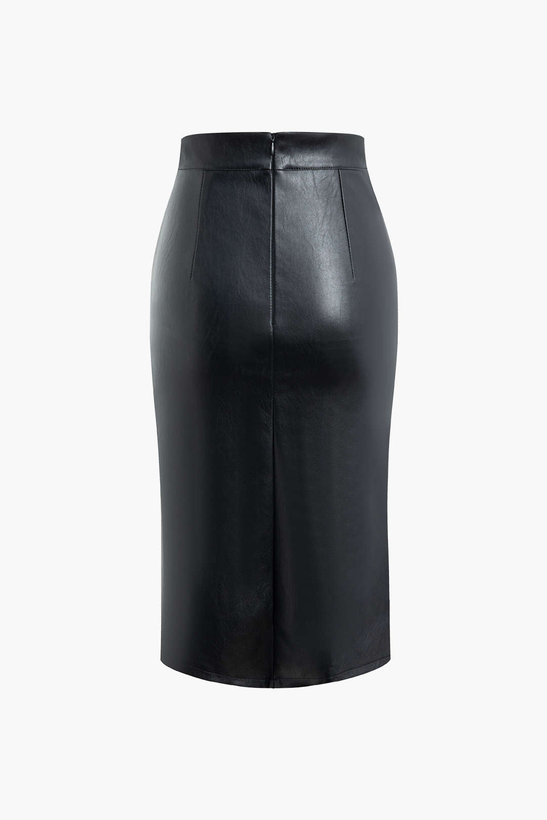 Faux Leather Ruched Split Midi Skirt for Y2K Aesthetic and Grunge Style Outfits