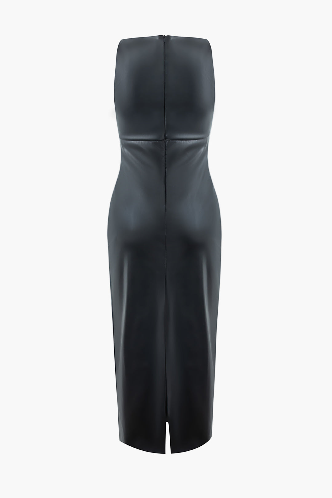 Faux Leather Square Neck Sleeveless Slit Maxi Dress for Y2K Aesthetic and Coquette Style