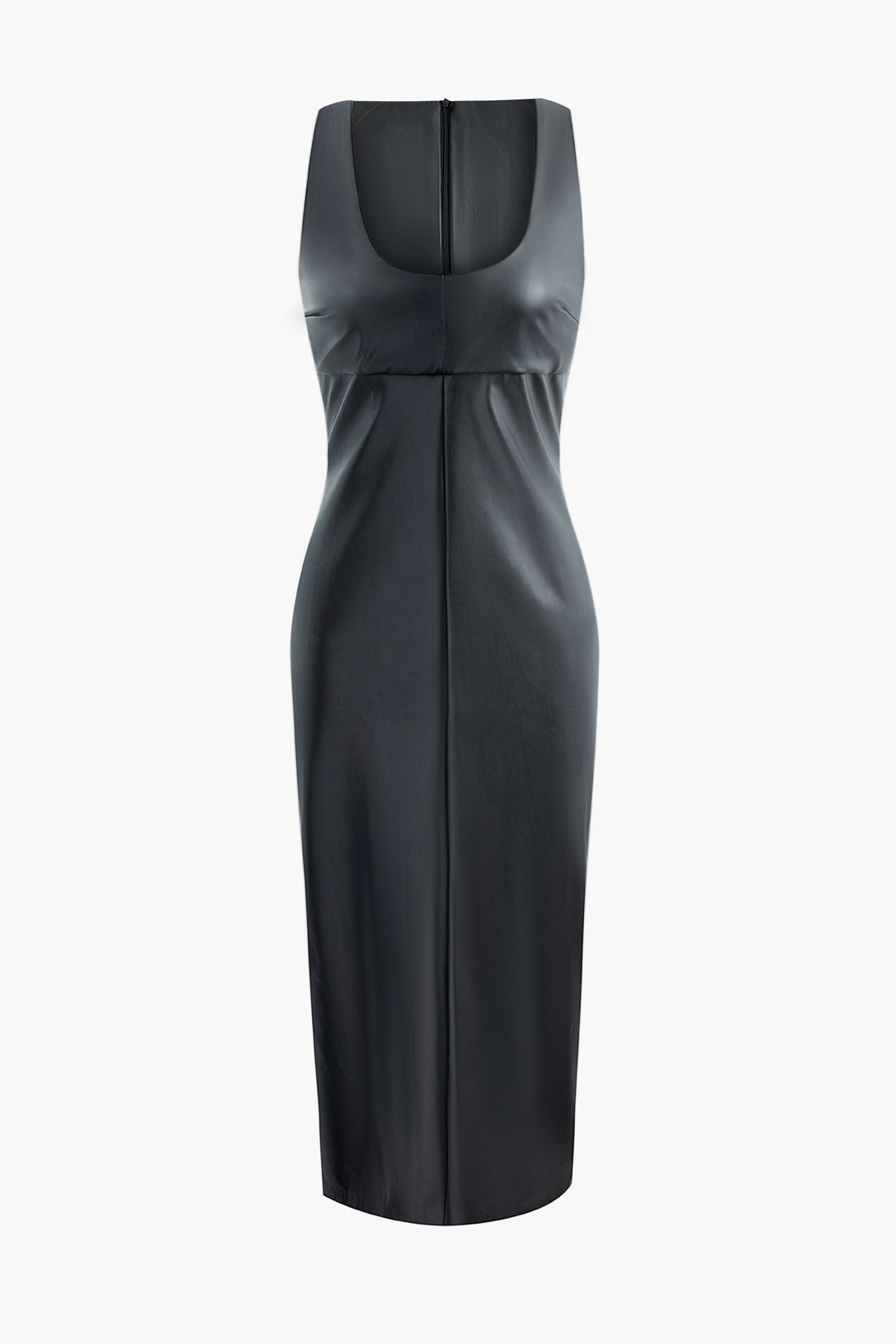 Faux Leather Square Neck Sleeveless Slit Maxi Dress for Y2K Aesthetic and Coquette Style