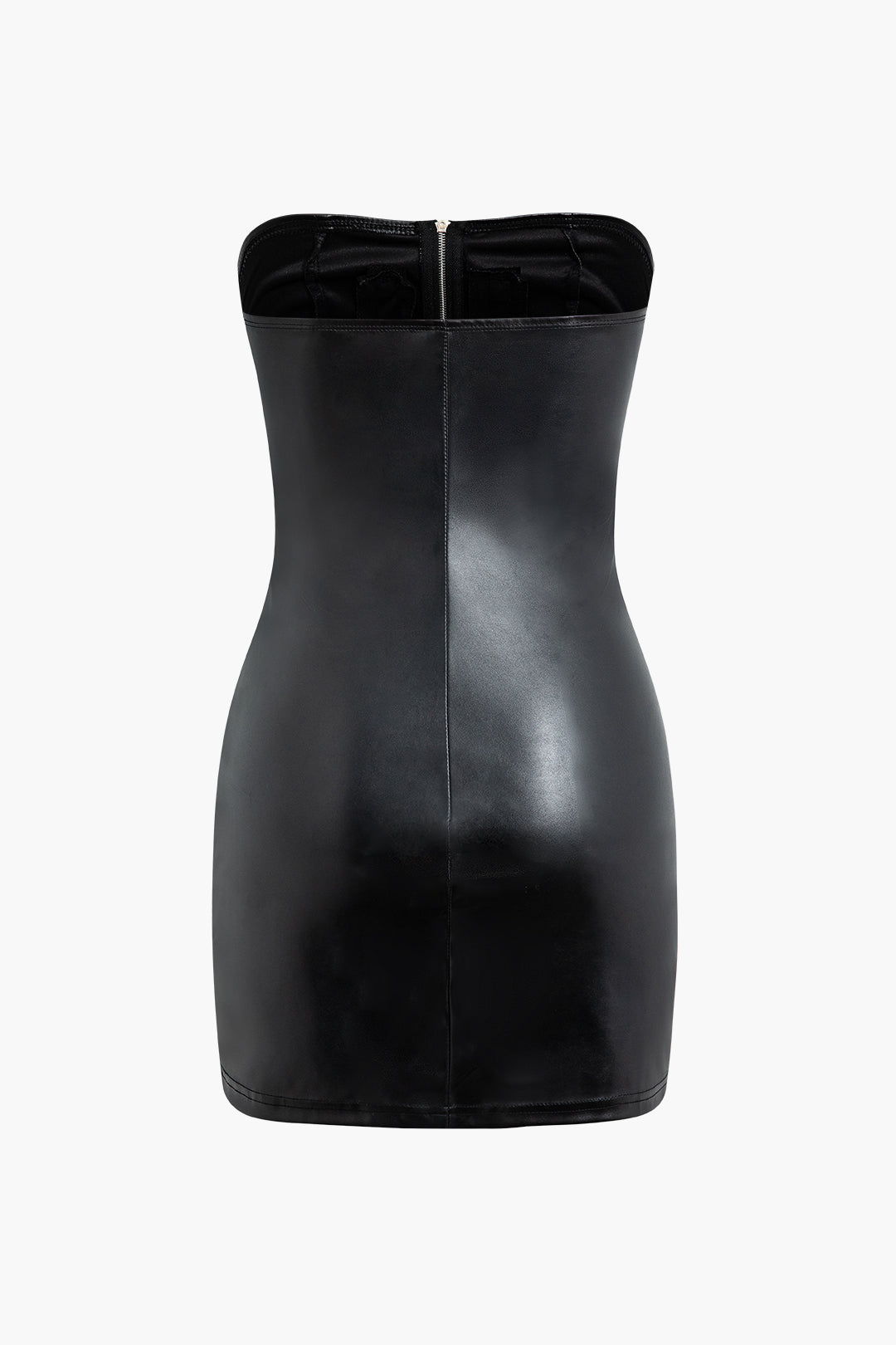 Faux Leather Strapless Mini Dress with Zip Up Detail - Y2K Grunge Aesthetic Fashion