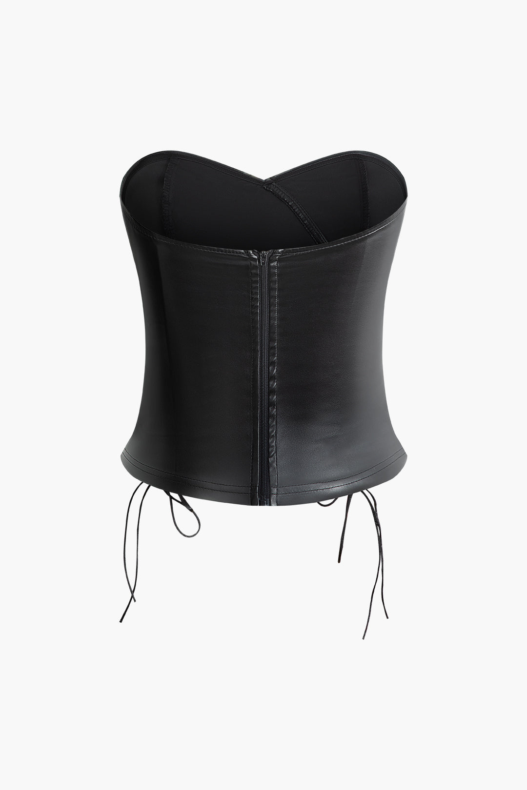 Faux Leather Strapless Top with Lace-Up Detail for Y2K and Grunge Aesthetic Outfits