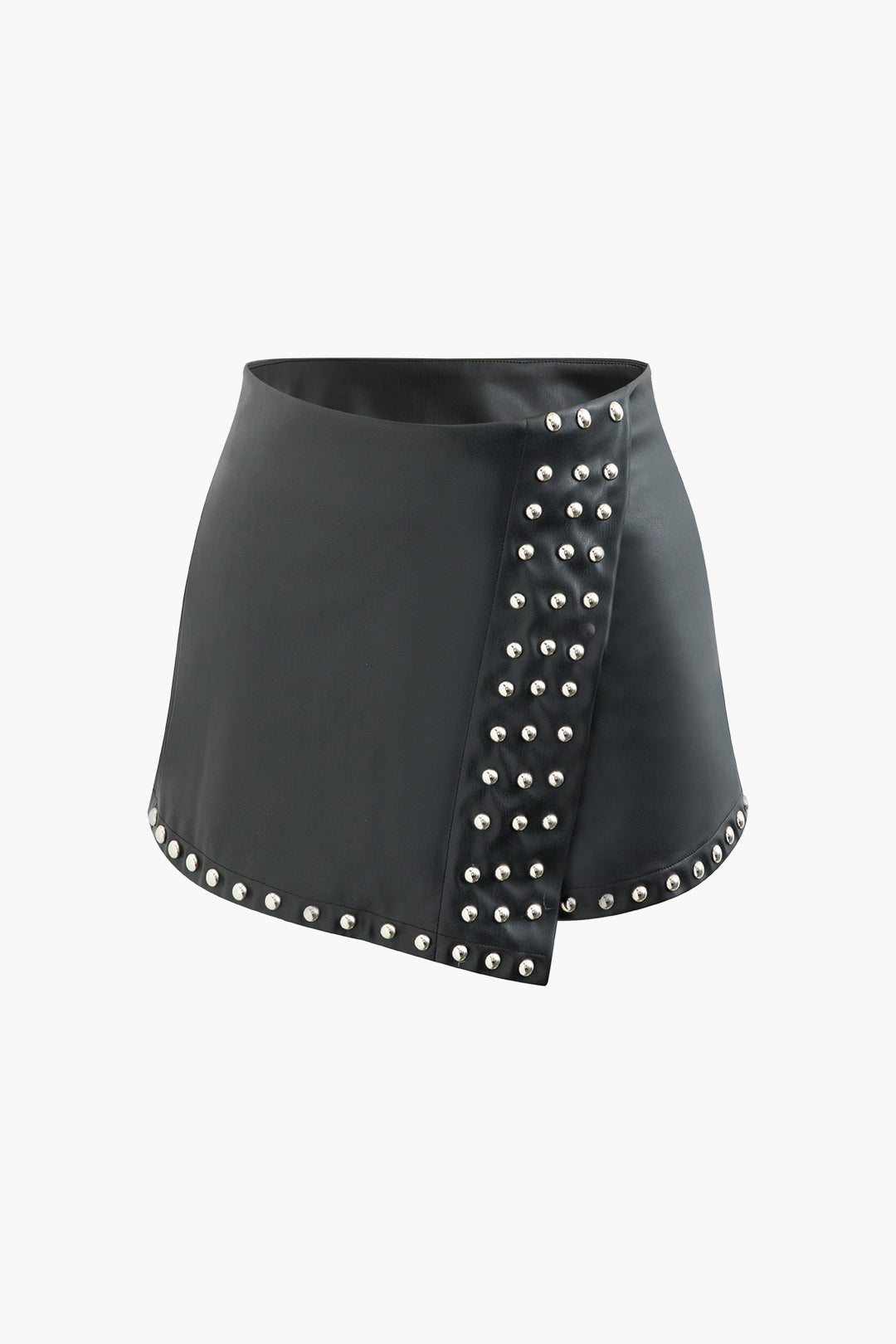 Faux Leather Studded Decor Shorts for Y2K Aesthetic and Grunge Style Outfits