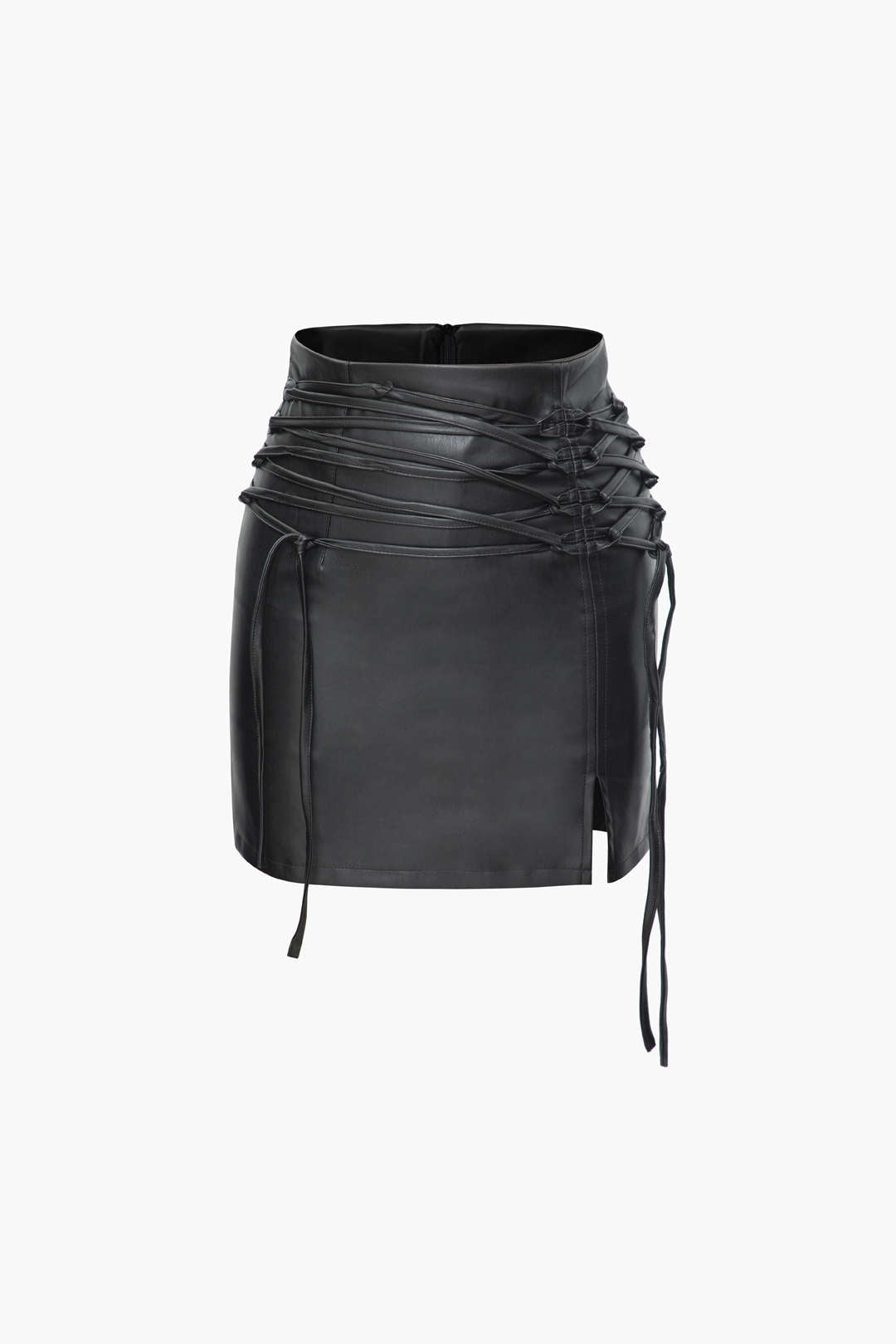 Faux Leather Tie Front Split Mini Skirt - Y2K Aesthetic Grunge Style for Trendy Outfits