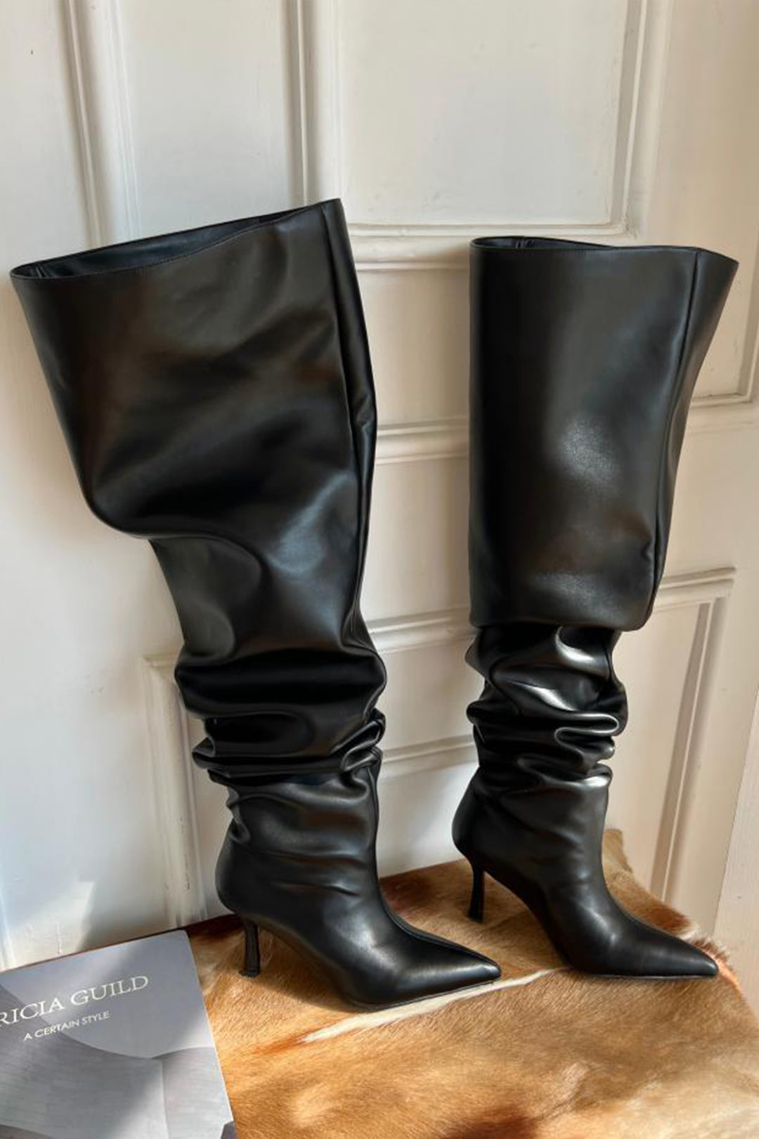 Faux Leather Wide-Calf Knee-High Heeled Boots for Y2K Fashion and Coquette Aesthetic