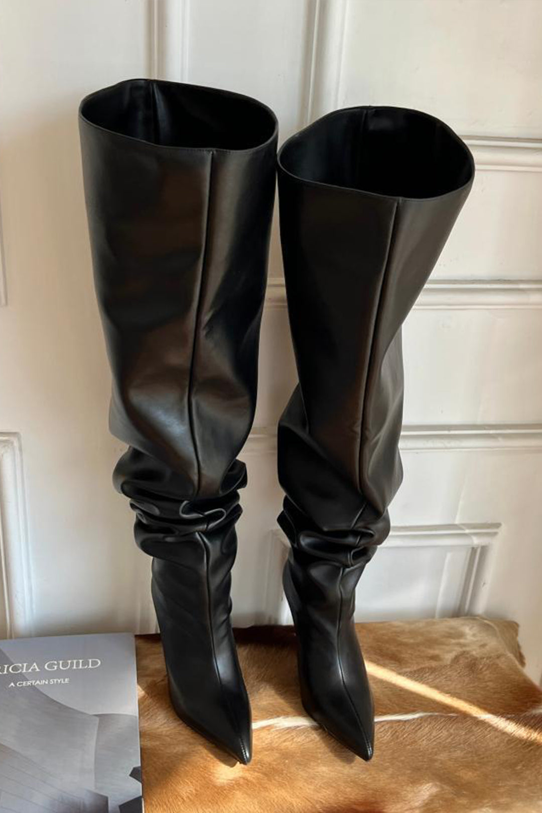 Faux Leather Wide-Calf Knee-High Heeled Boots for Y2K Fashion and Coquette Aesthetic