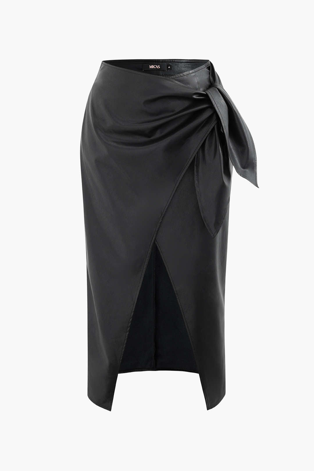 Faux Leather Wrap Knot Midi Skirt for Y2K Fashion and Coquette Aesthetic Outfits