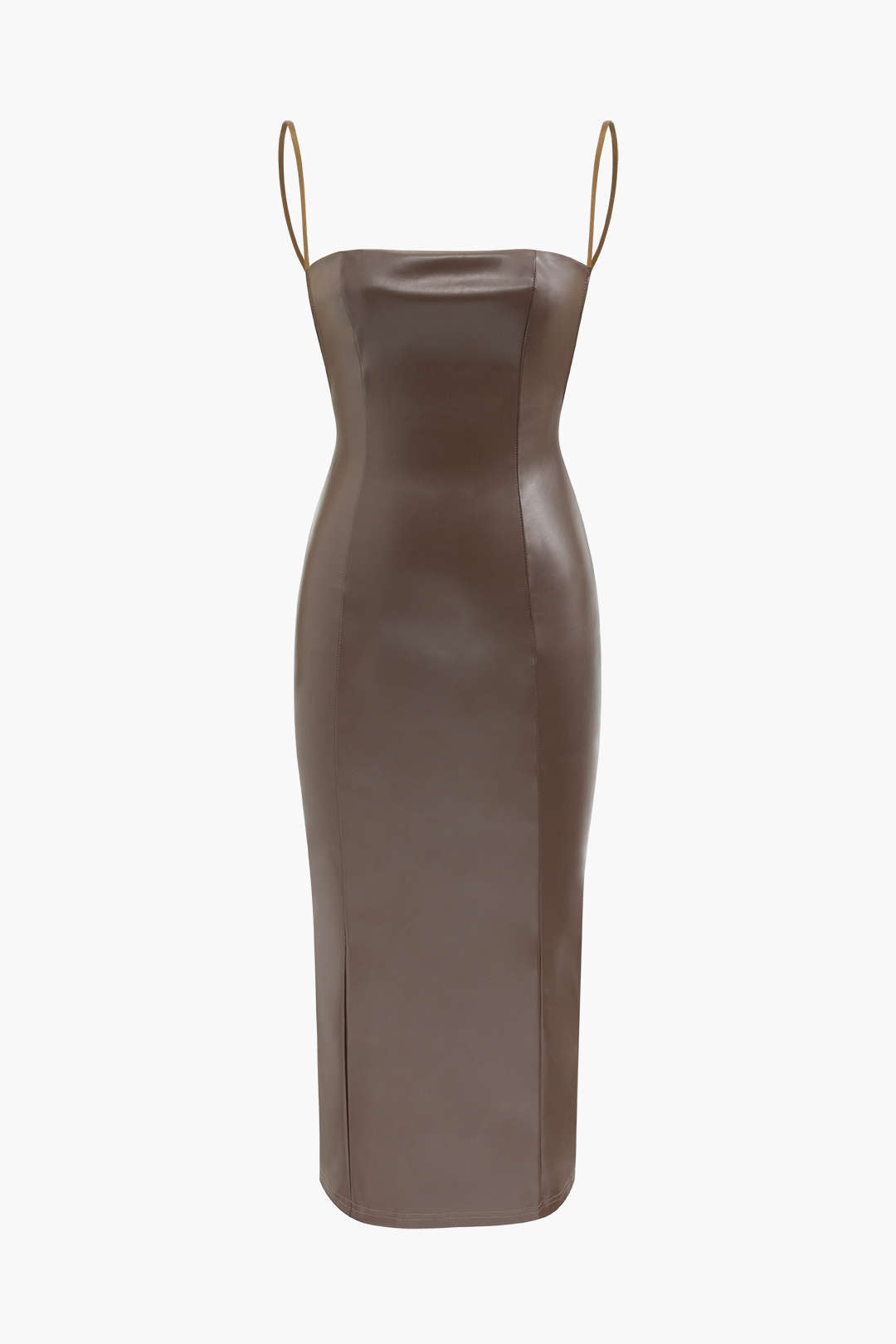 Faux Leather Y2K Aesthetic Low Back Slit Midi Dress for Chic Coquette Style