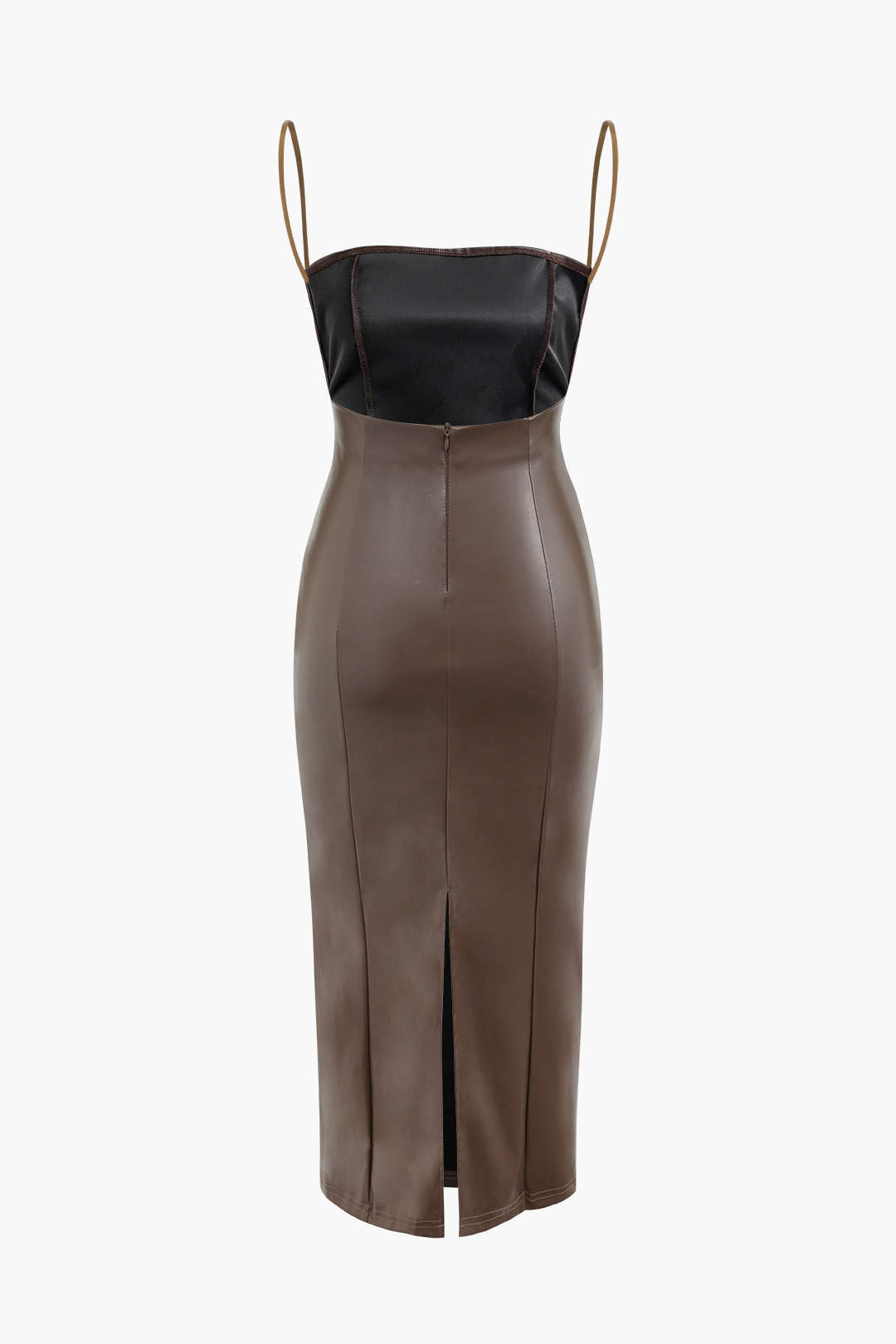 Faux Leather Y2K Aesthetic Low Back Slit Midi Dress for Chic Coquette Style