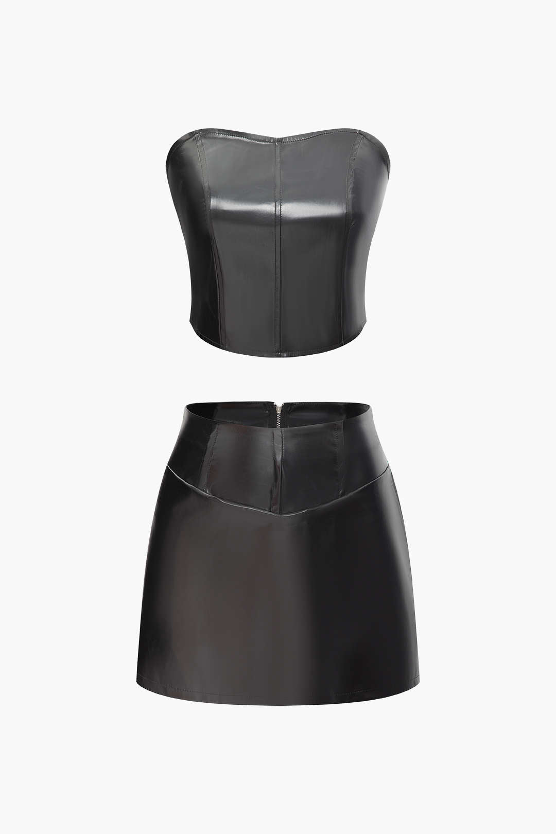 Faux Leather Y2K Tube Top and Zipper Cargo Skirt Set for Trendy Aesthetic Outfits