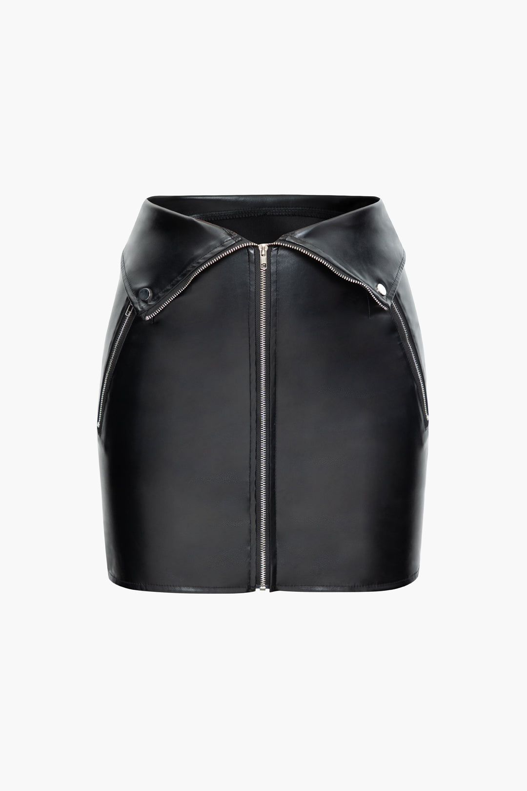 Faux Leather Zipper Mini Skirt - Y2K Grunge Style with Foldover Waist for Trendy Outfits