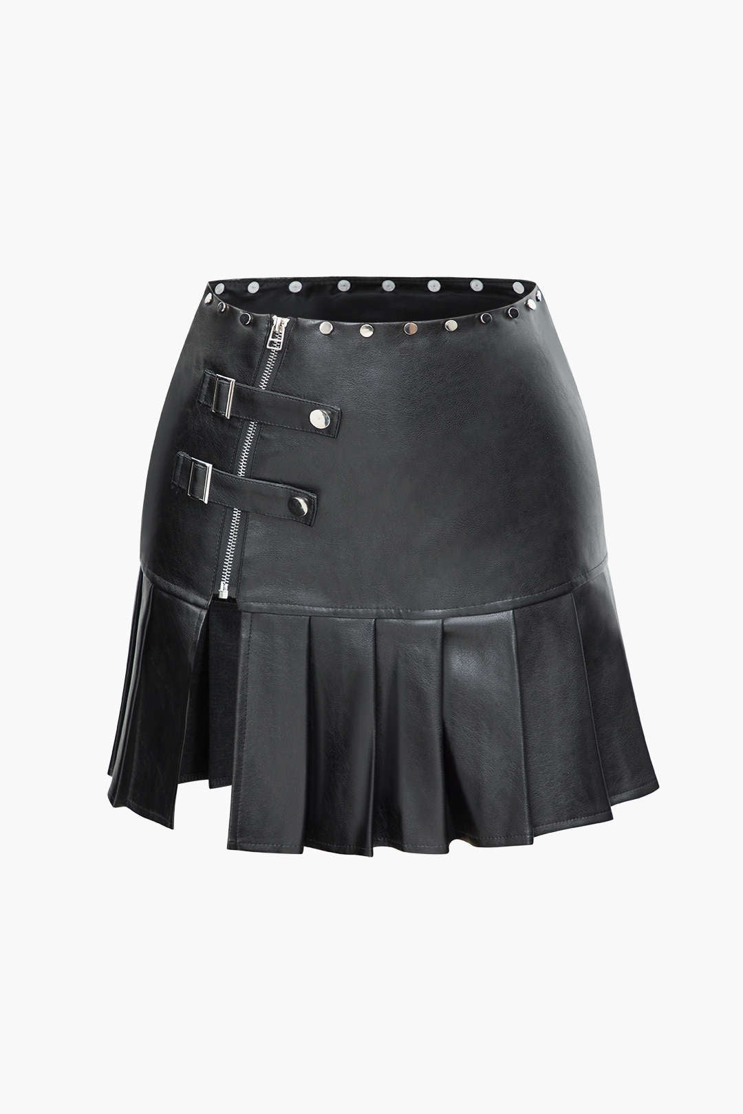 Faux Leather Zipper Pleated Mini Skirt - Y2K Aesthetic Grunge Style for Trendy Outfits