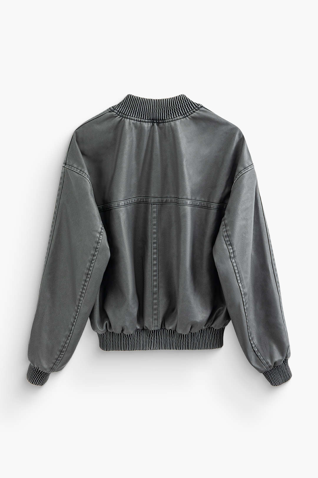 Faux Leather Zipper Pocket Bomber Jacket - Y2K Aesthetic Outerwear for Trendy Looks