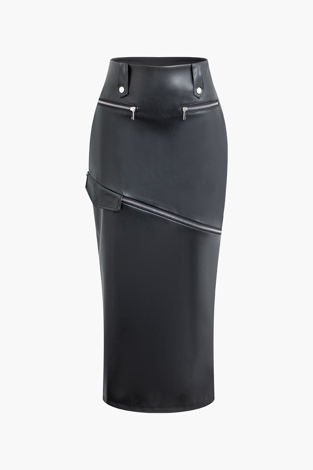 Faux Leather Zipper Split Long Skirt for Y2K Aesthetic and Grunge Style Outfits