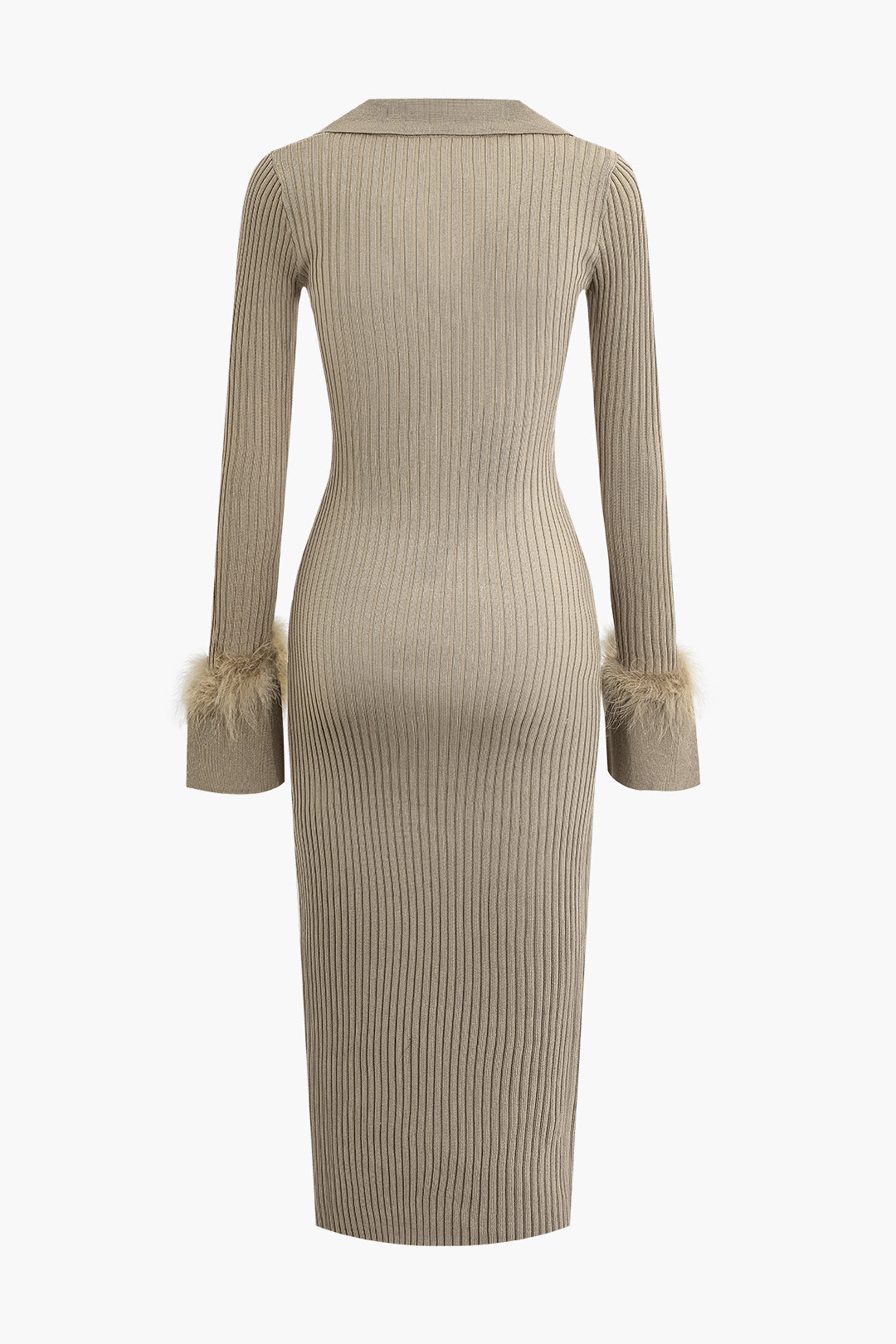 Feather Detail Collared Rib Knit Midi Dress - Chic Y2K Fashion for Effortless Style