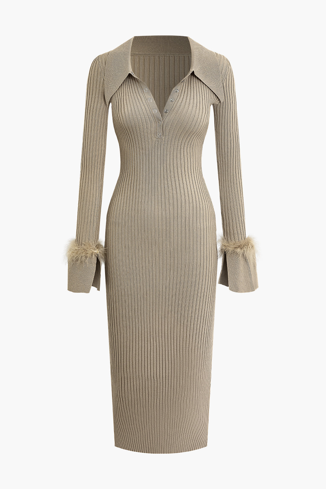 Feather Detail Collared Rib Knit Midi Dress - Chic Y2K Fashion for Effortless Style