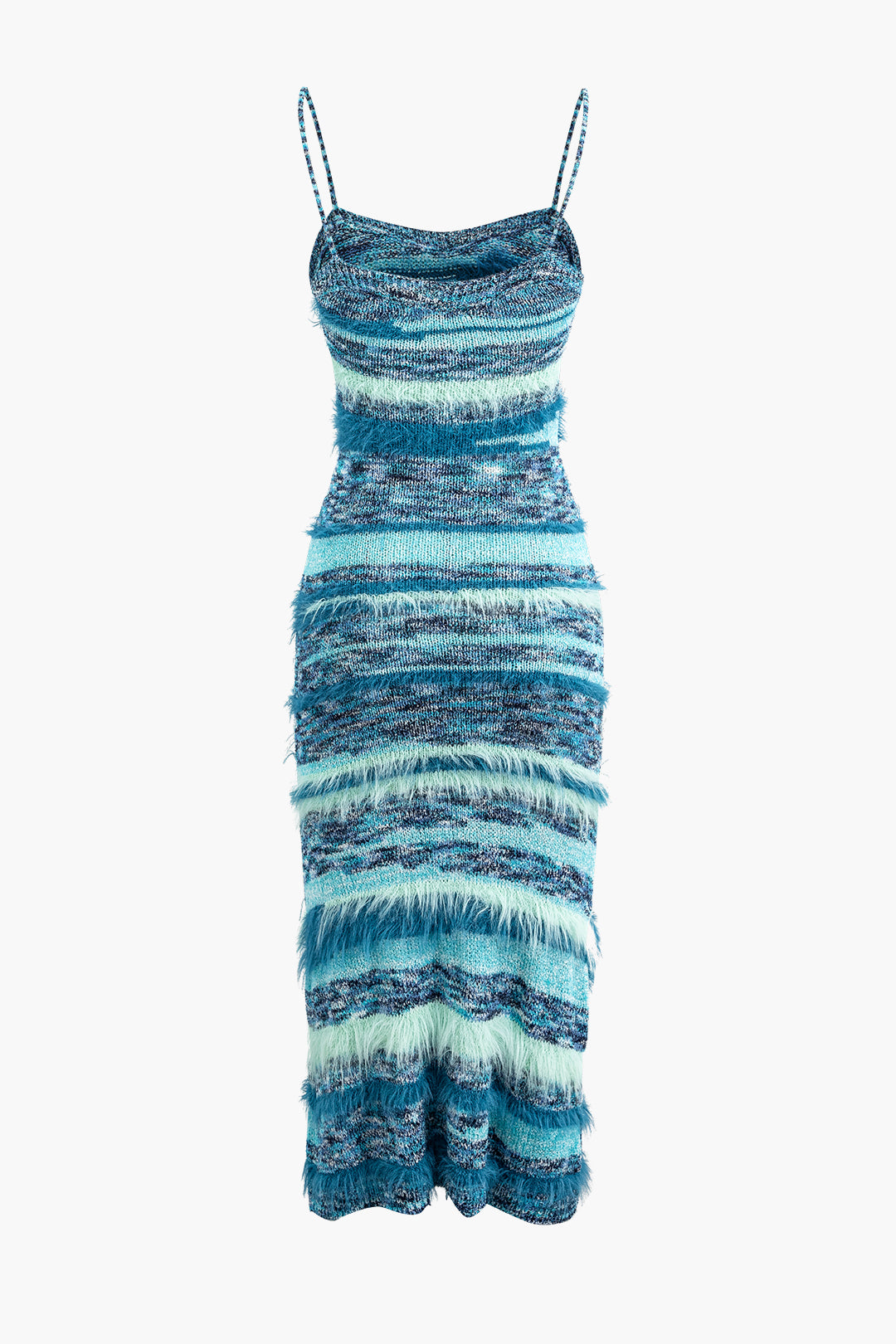 Feather Detail Striped Knit Midi Dress - Y2K Fashion Meets Coquette Aesthetic