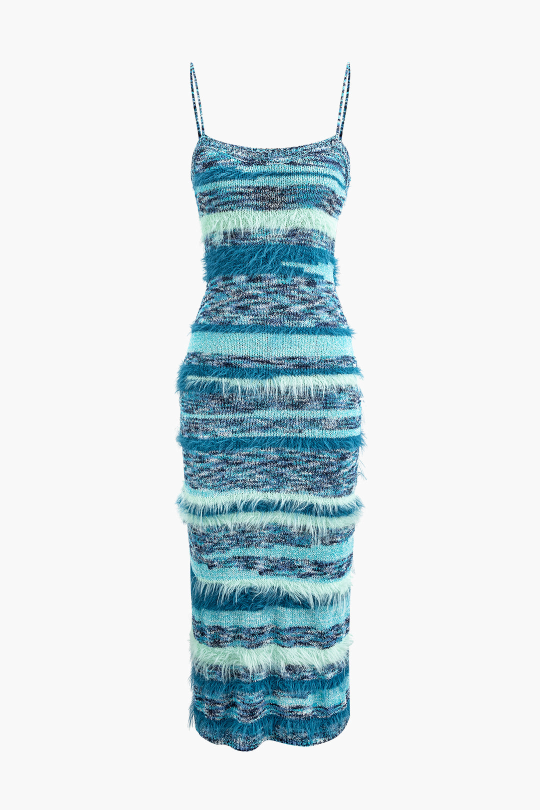 Feather Detail Striped Knit Midi Dress - Y2K Fashion Meets Coquette Aesthetic