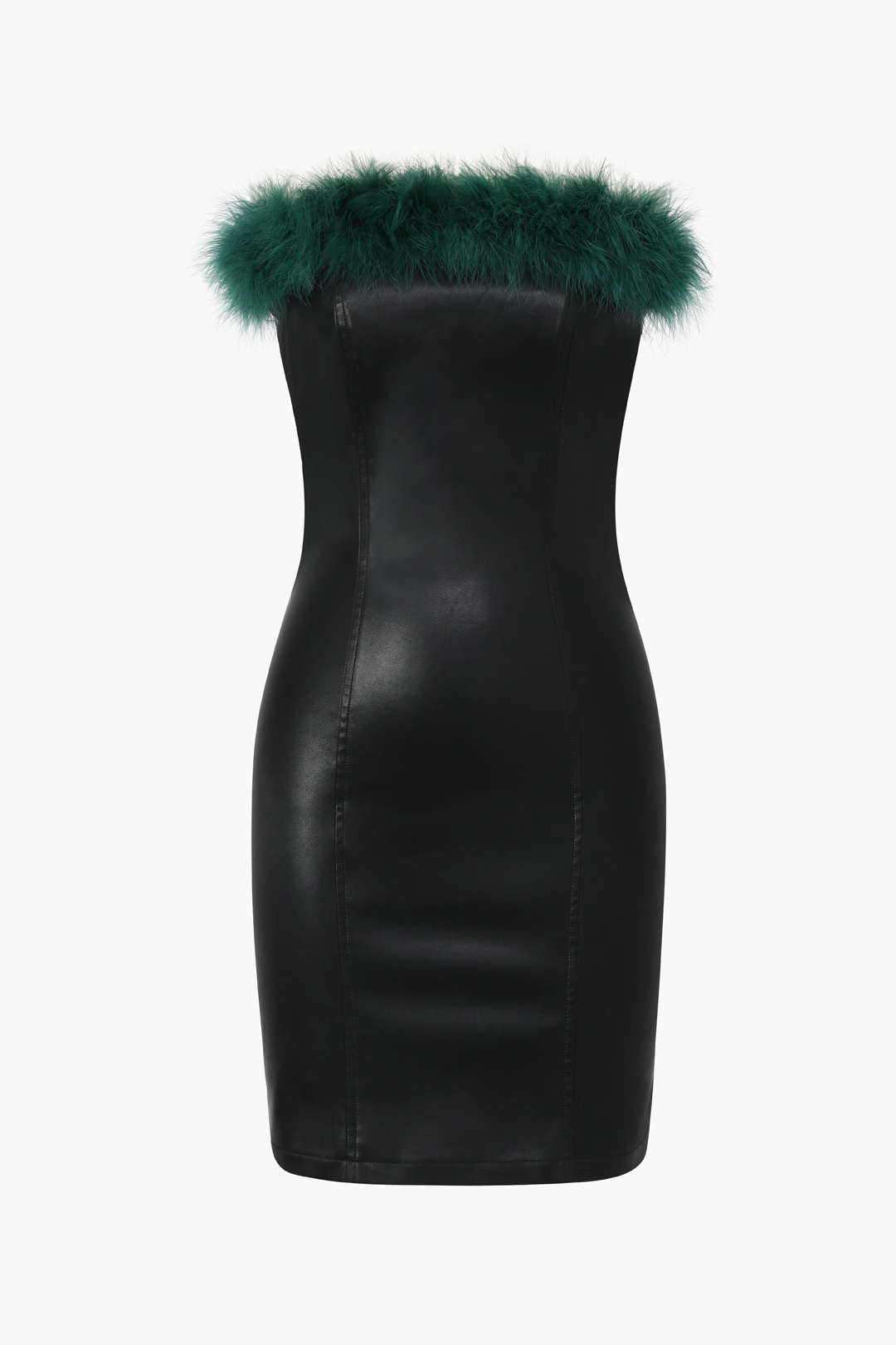 Feather Neckline Y2K Leather Mini Dress for a Chic Coquette Aesthetic Look