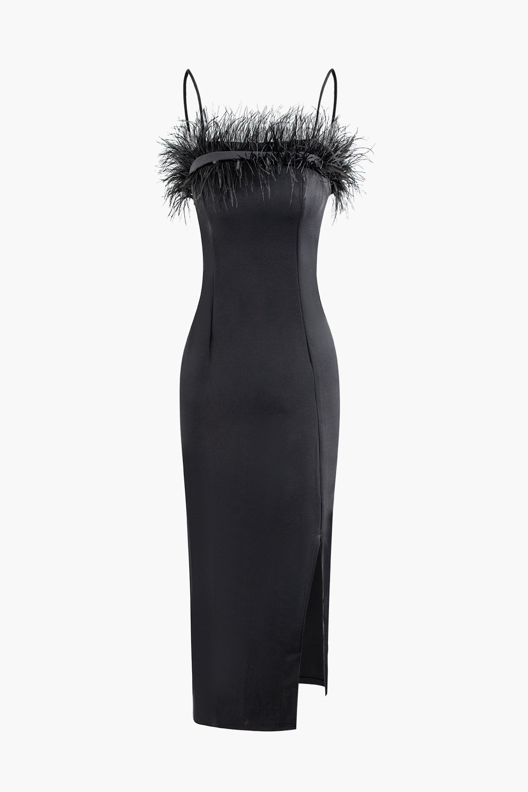 Feather Slit Y2K Aesthetic Slip Maxi Dress for Effortless Coquette Style