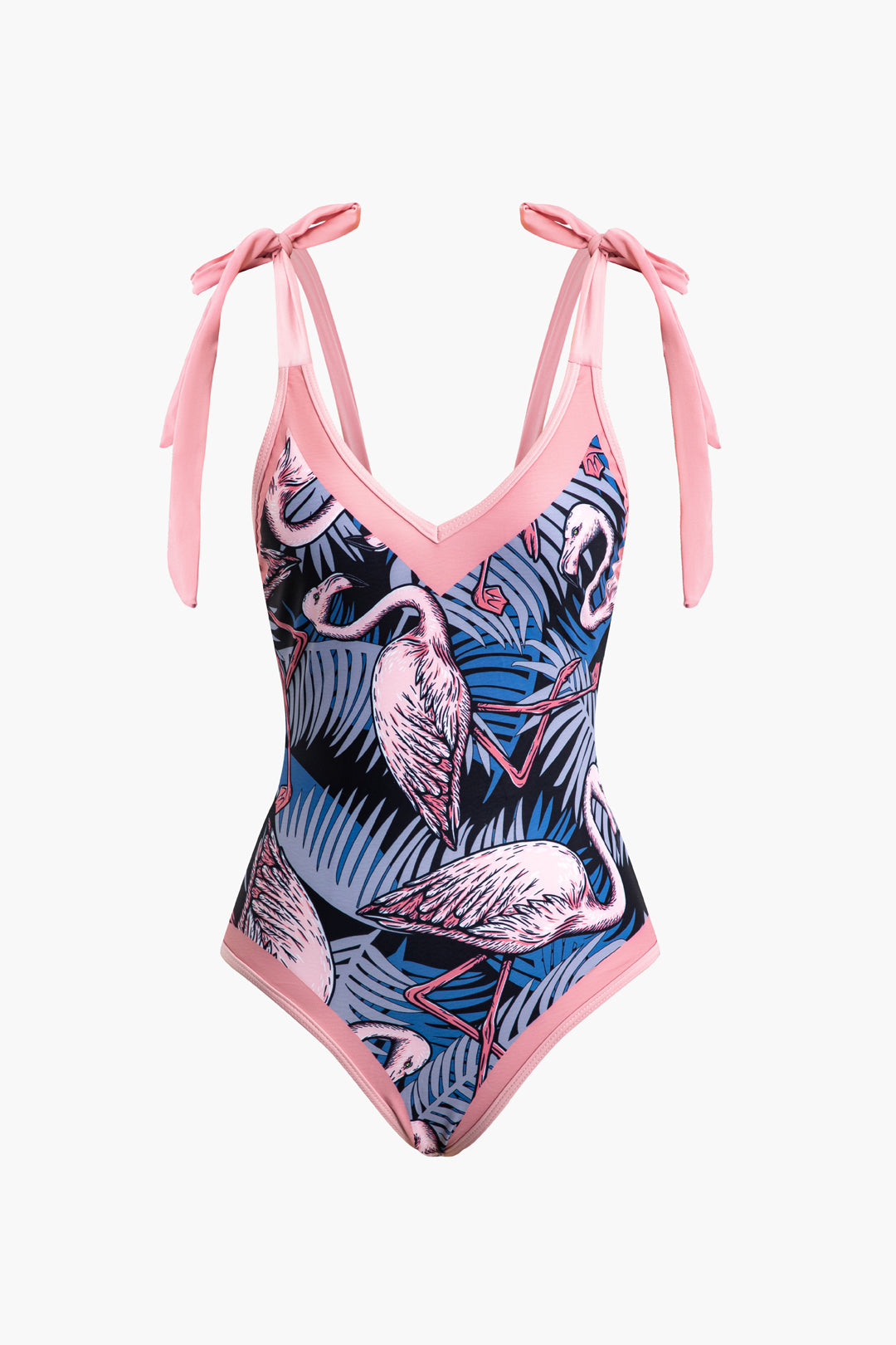 Flamingo Print Y2K Tie Swimsuit with Matching Knot Sarong Skirt Set for Trendy Aesthetic