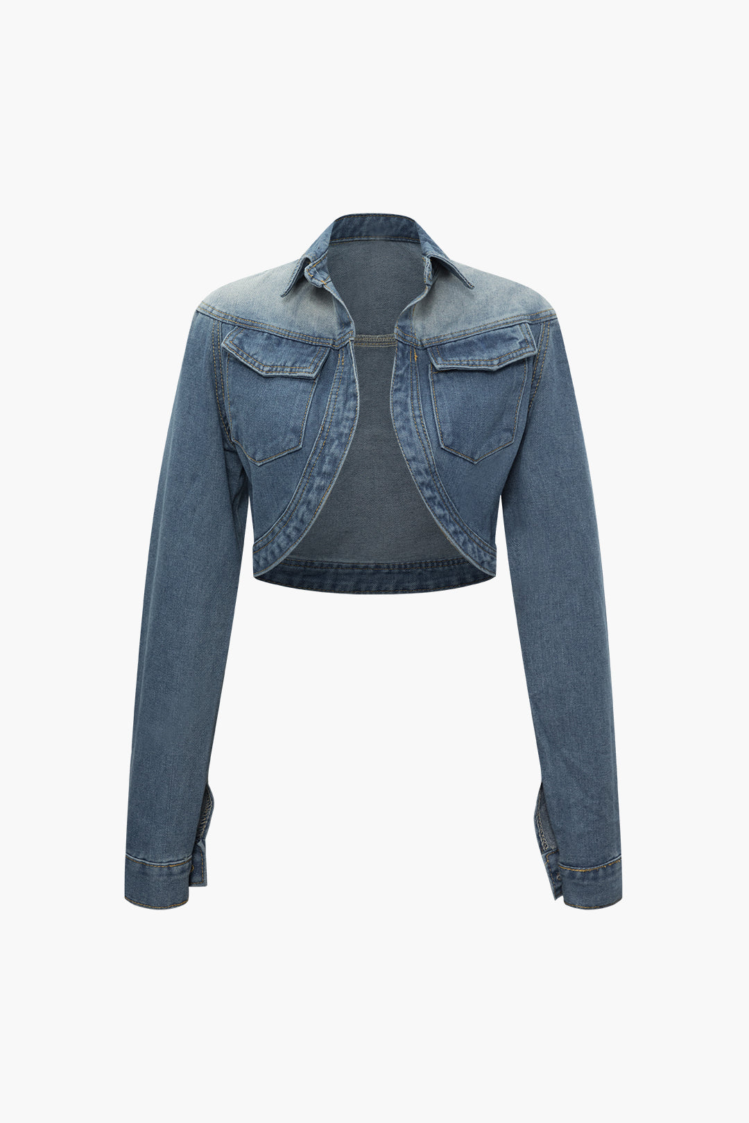 Flap Pocket Collar Denim Crop Jacket - Y2K Aesthetic Outerwear for Trendy Outfits