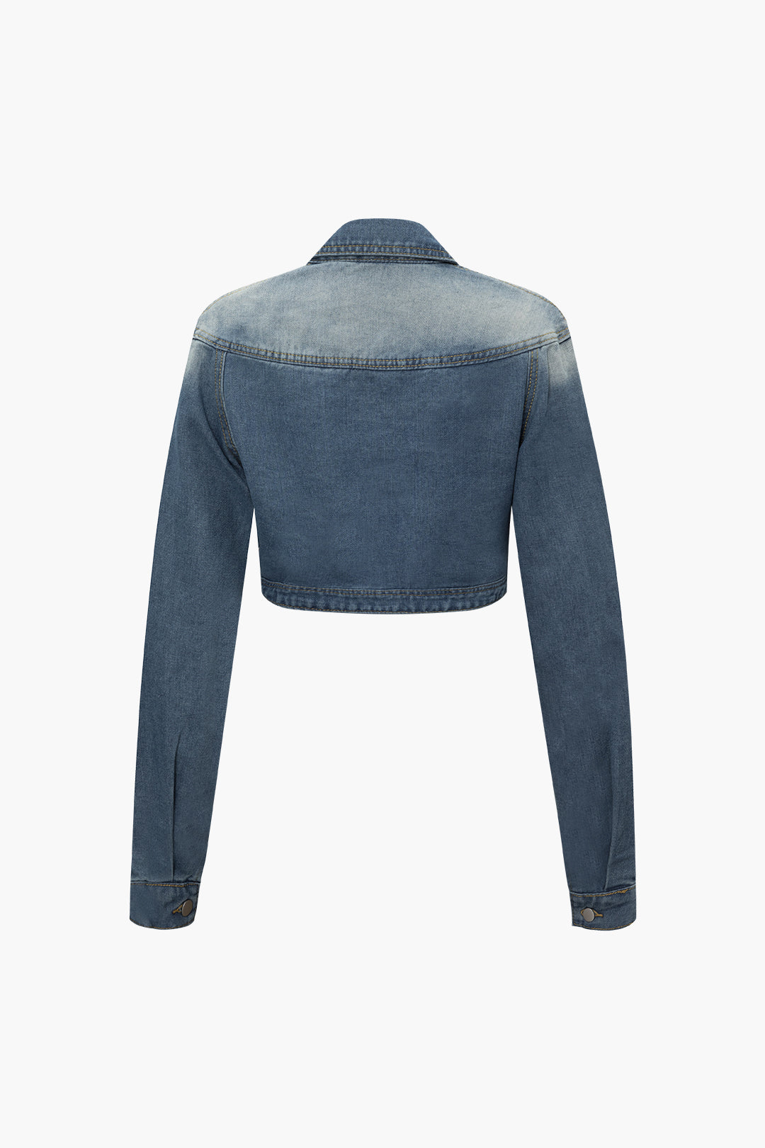 Flap Pocket Collar Denim Crop Jacket - Y2K Aesthetic Outerwear for Trendy Outfits