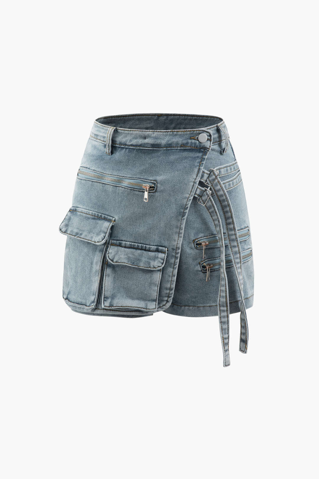 Flap Pocket Denim Wrap Shorts - Y2K Style with Vintage Aesthetic for Trendy Outfits