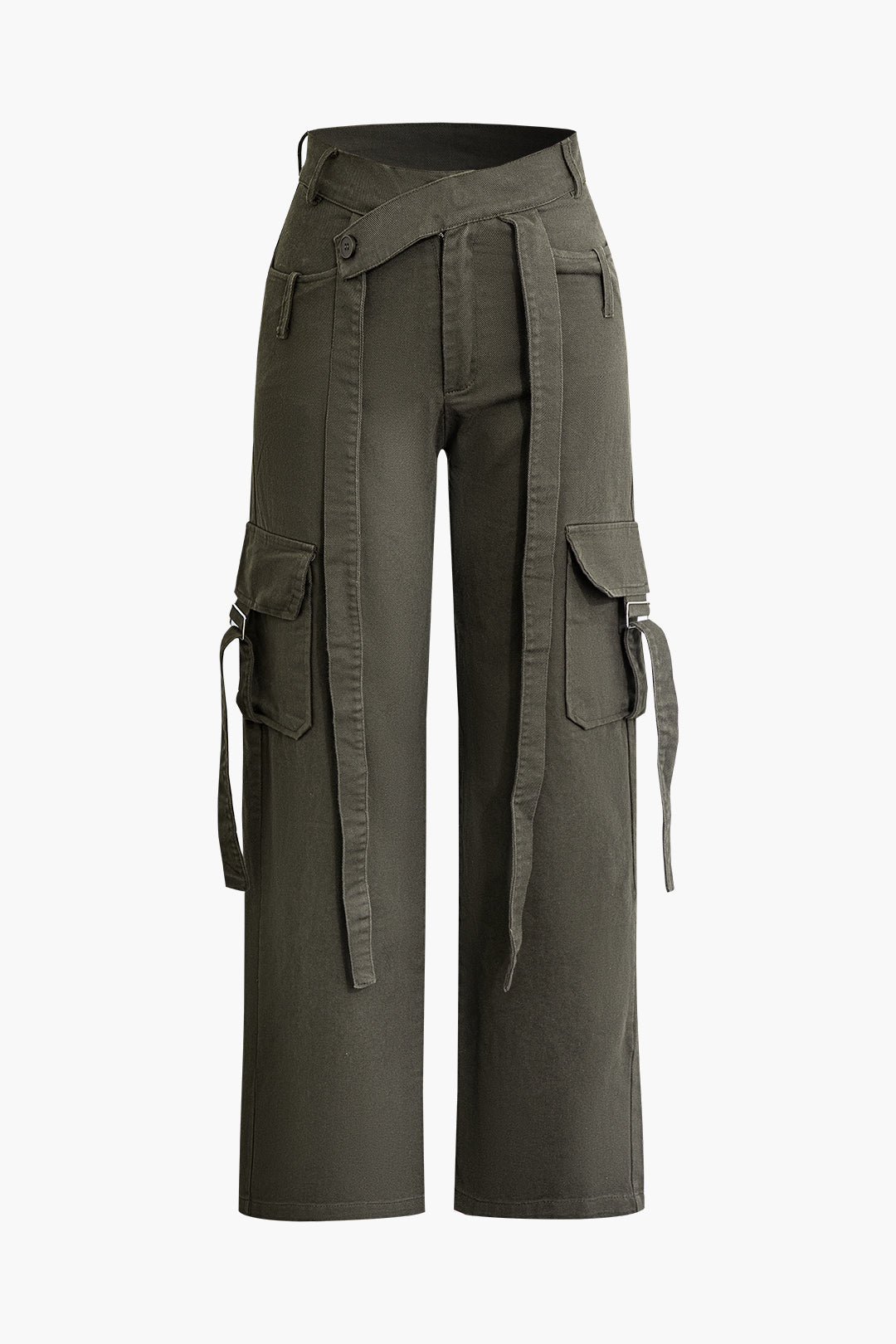 Flap Pocket Tie-Front Straight Leg Cargo Pants in Y2K Style for Trendy Aesthetic Outfits