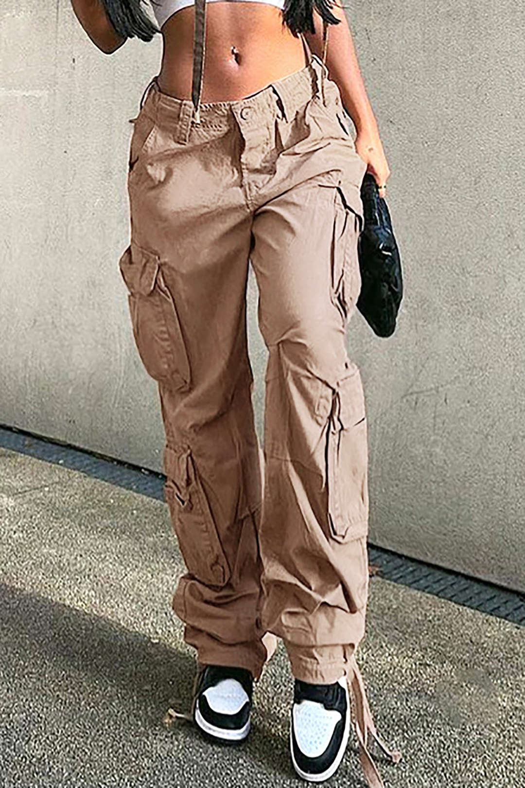 Flap Pocket Tie Waist Straight Leg Cargo Pants for Y2K Aesthetic Outfits