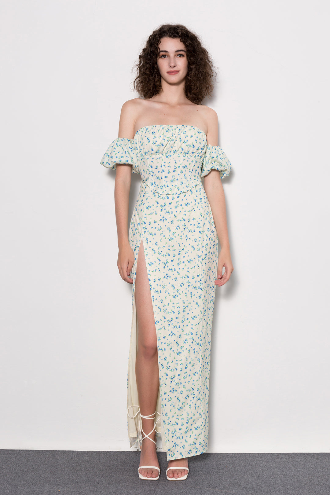 Floral Off-The-Shoulder Slit Midi Dress for Y2K Aesthetic and Coquette Style