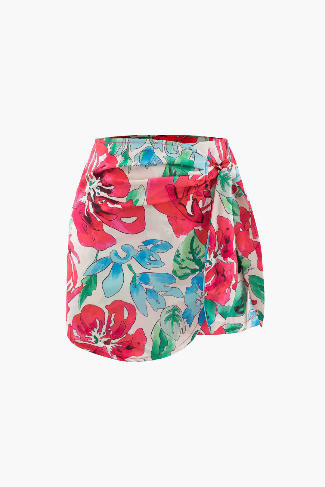 Floral Print Knot Side Wrap Shorts for Y2K Aesthetic and Coquette Style Outfits