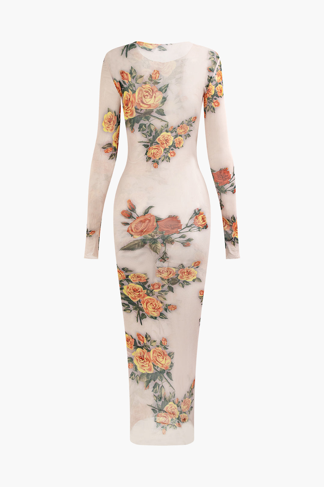 Floral Print Mesh Long Sleeve Y2K Maxi Dress for Coquette and Grunge Aesthetic Styles