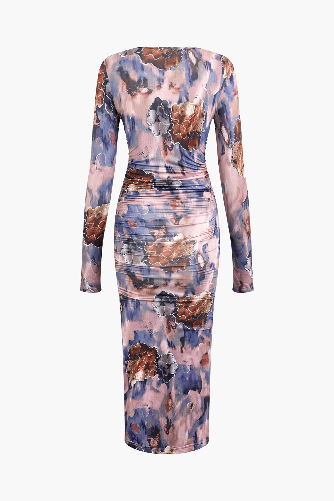 Floral Print Square Neck Ruched Slit Midi Dress - Y2K Aesthetic Cute Dress for Stylish Outfits