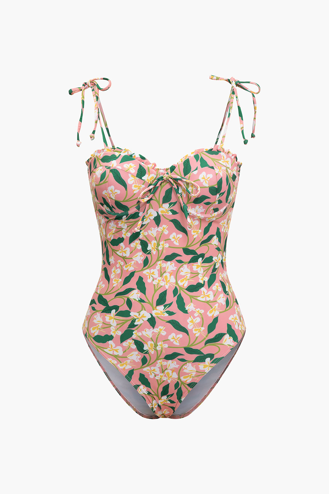 Floral Print Tie Strap One-Piece Swimsuit with Knot Sarong Skirt Set for Y2K Aesthetic