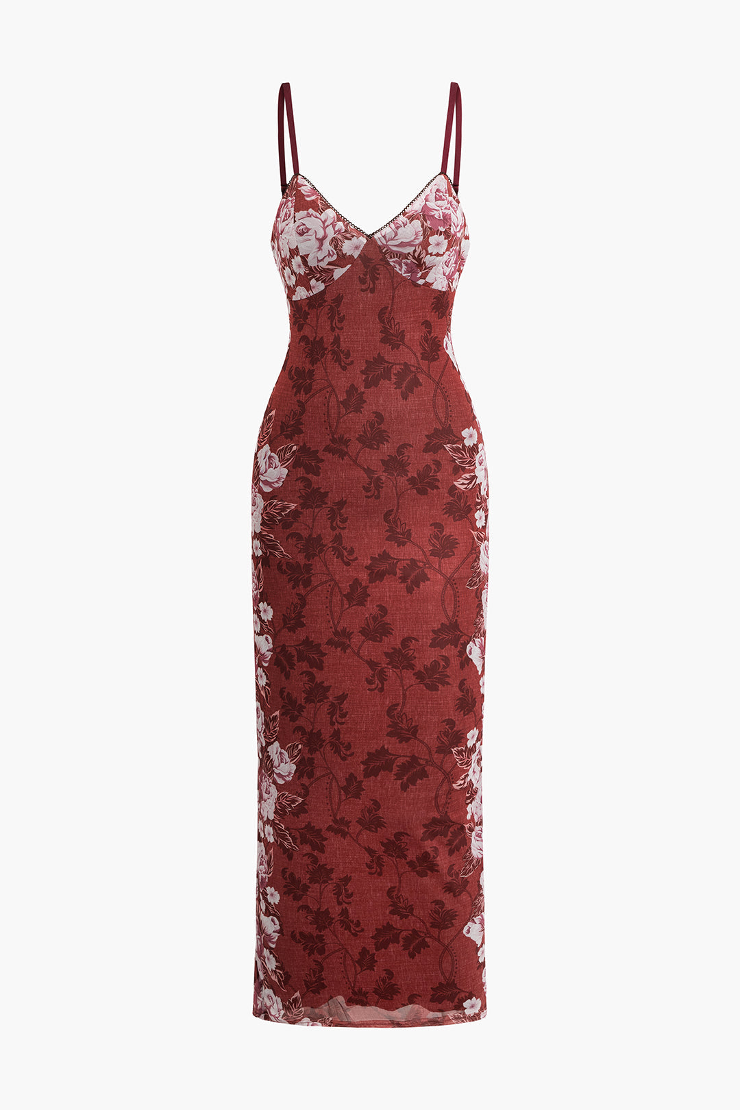 Floral Print V-Neck Mesh Maxi Dress with Adjustable Straps for Y2K Coquette Aesthetic