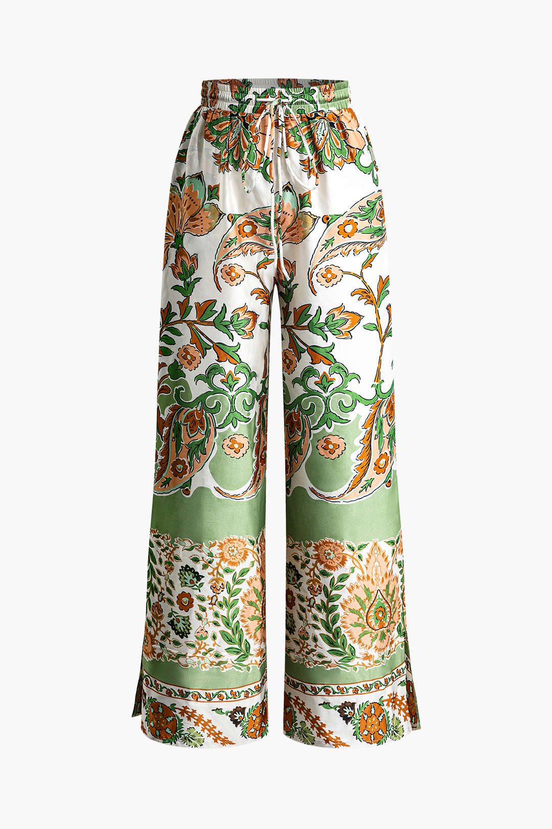 Floral Print Wide Leg Pants with Drawstring and Slit - Y2K Aesthetic Fashion Essential