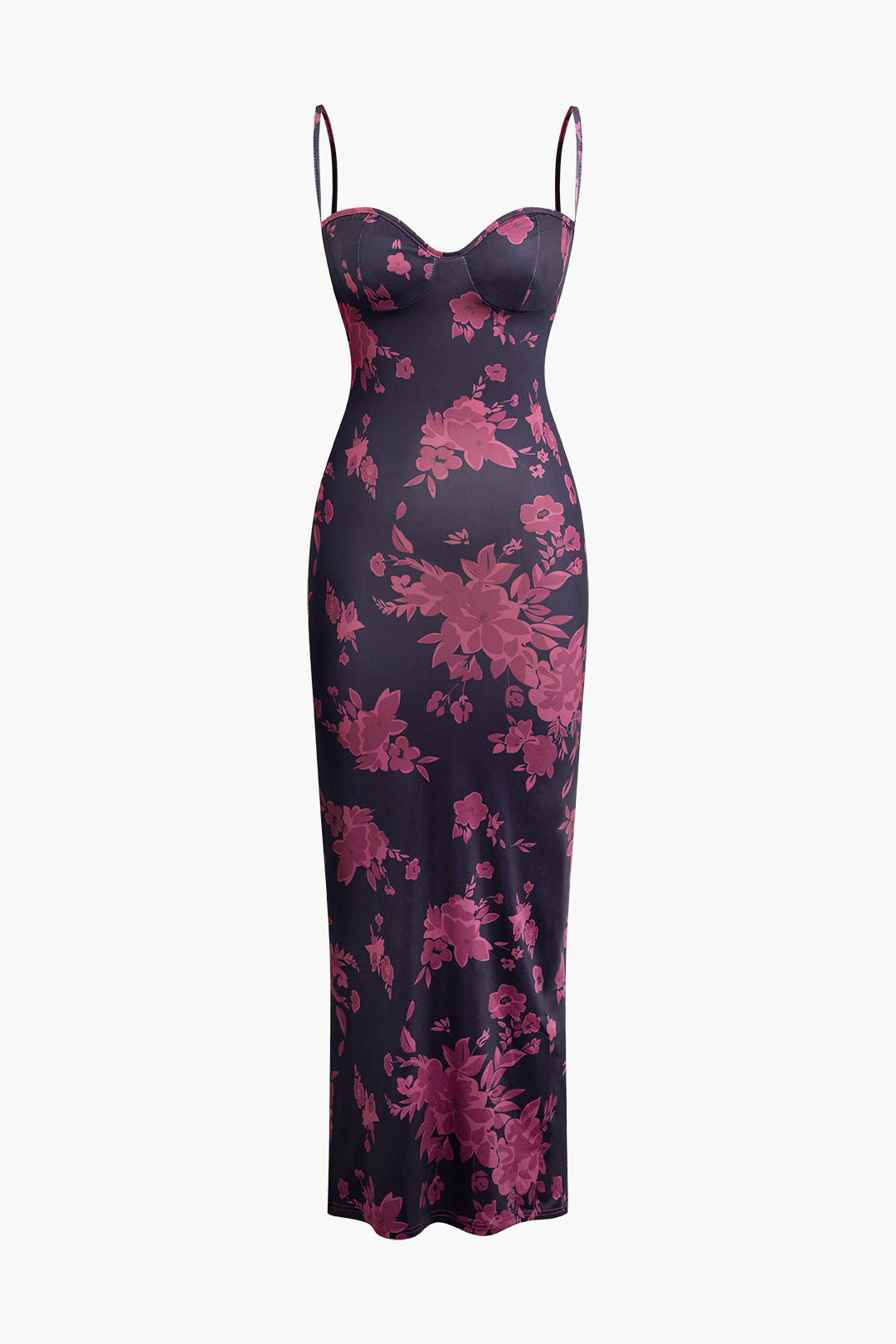 Floral Print Y2K Bodycon Slip Maxi Dress for Coquette and Grunge Aesthetic Styles