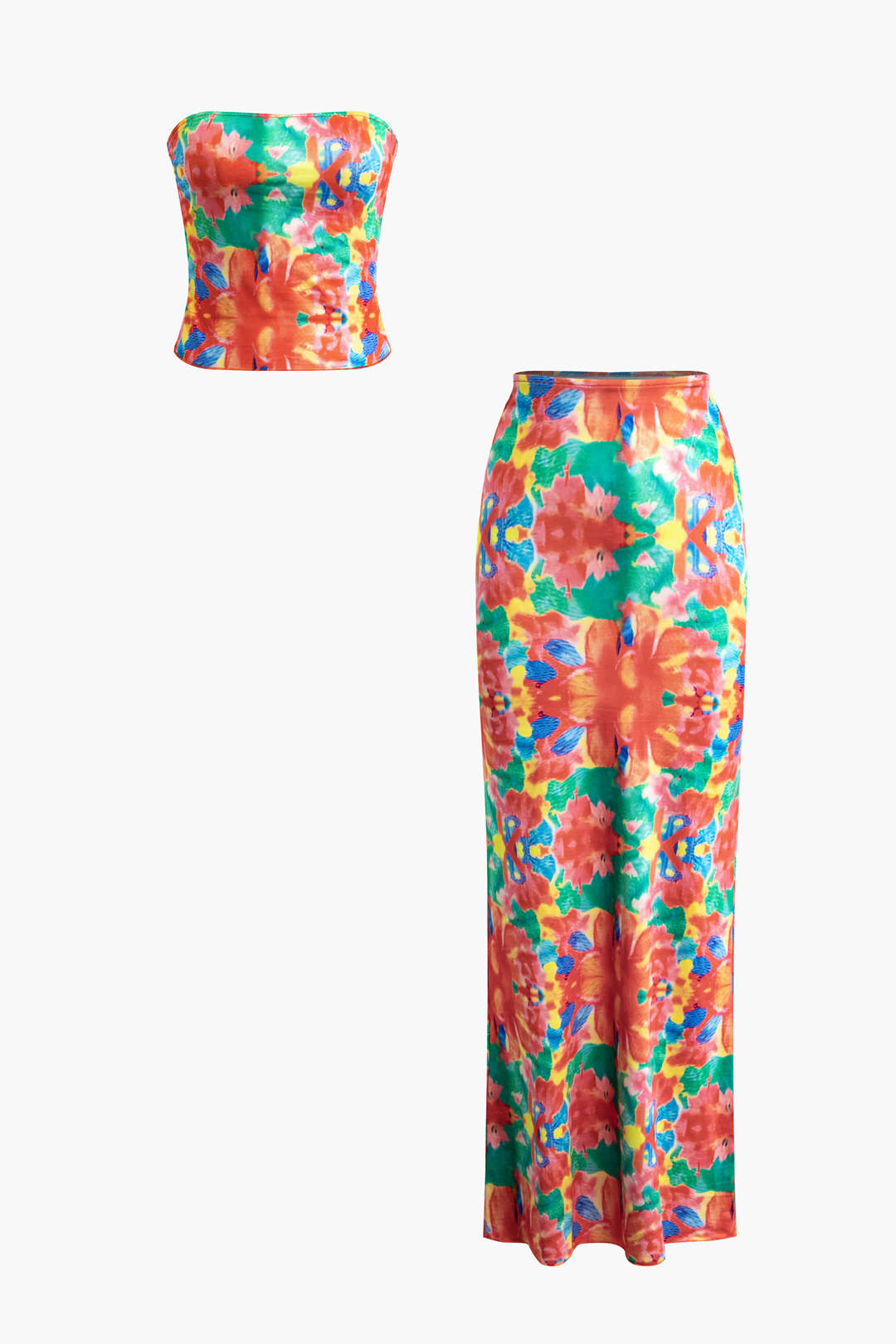 Floral Print Y2K Tube Top and Maxi Skirt Set for Coquette Aesthetic Outfits