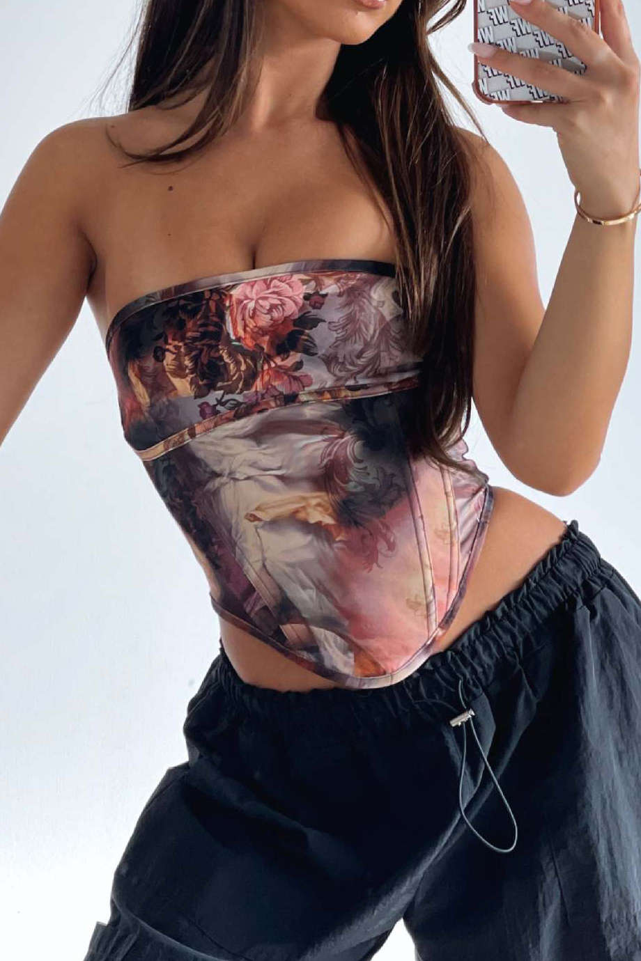 Floral Print Zipper Back Tube Top - Y2K Aesthetic Cute Crop Top for Trendy Outfits